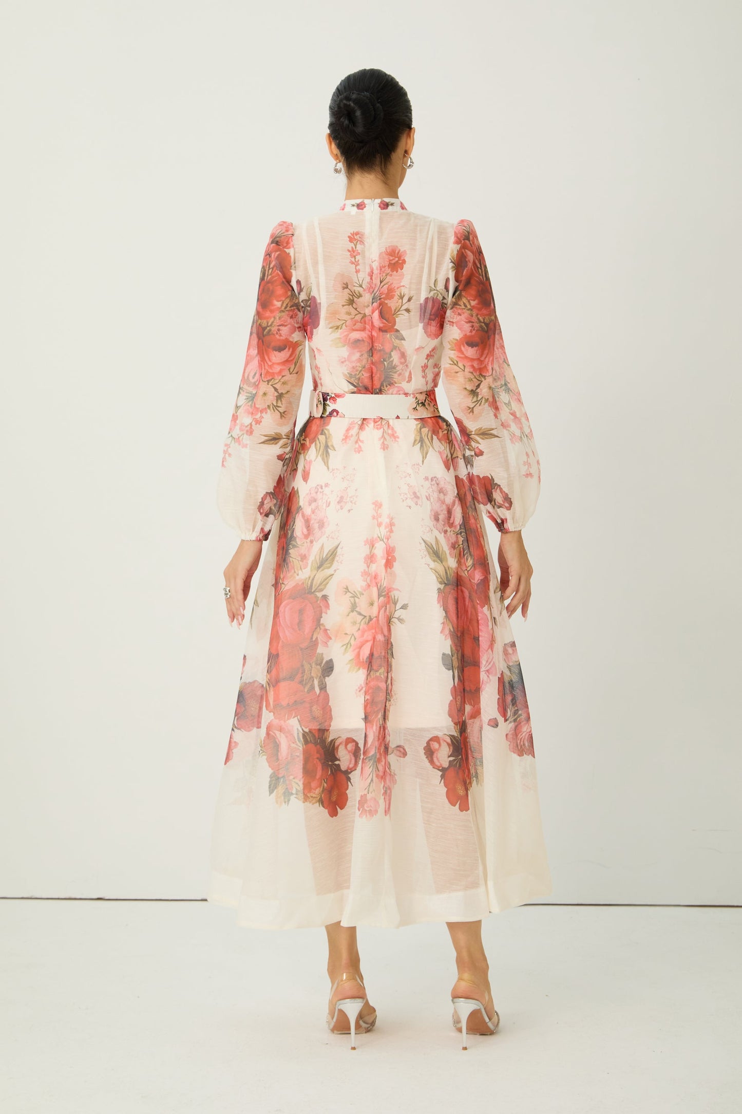 Lucy Exquisite Pink Floral Print Semi Sheer Maxi Dress
