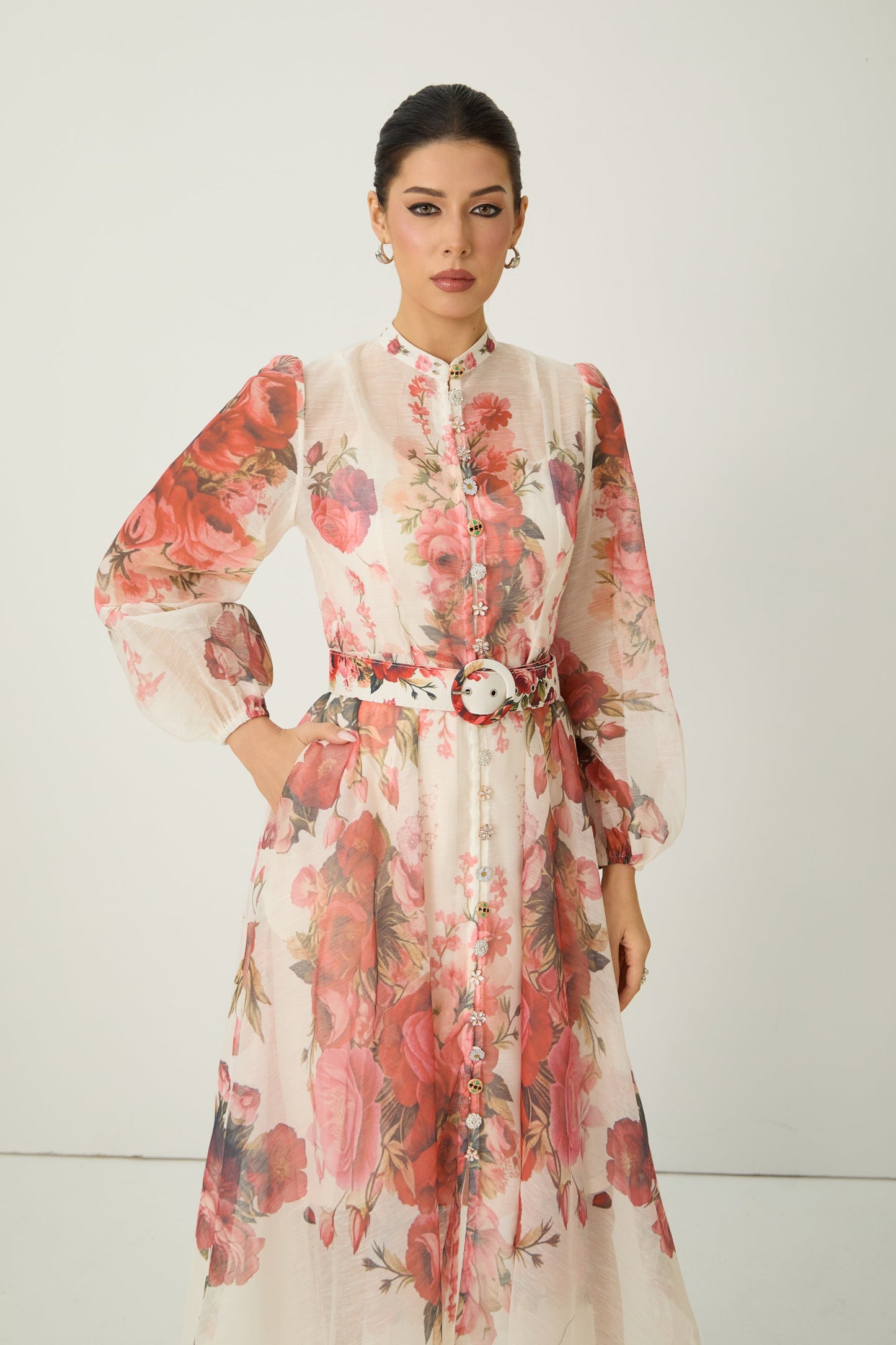 Lucy Exquisite Pink Floral Print Semi Sheer Maxi Dress