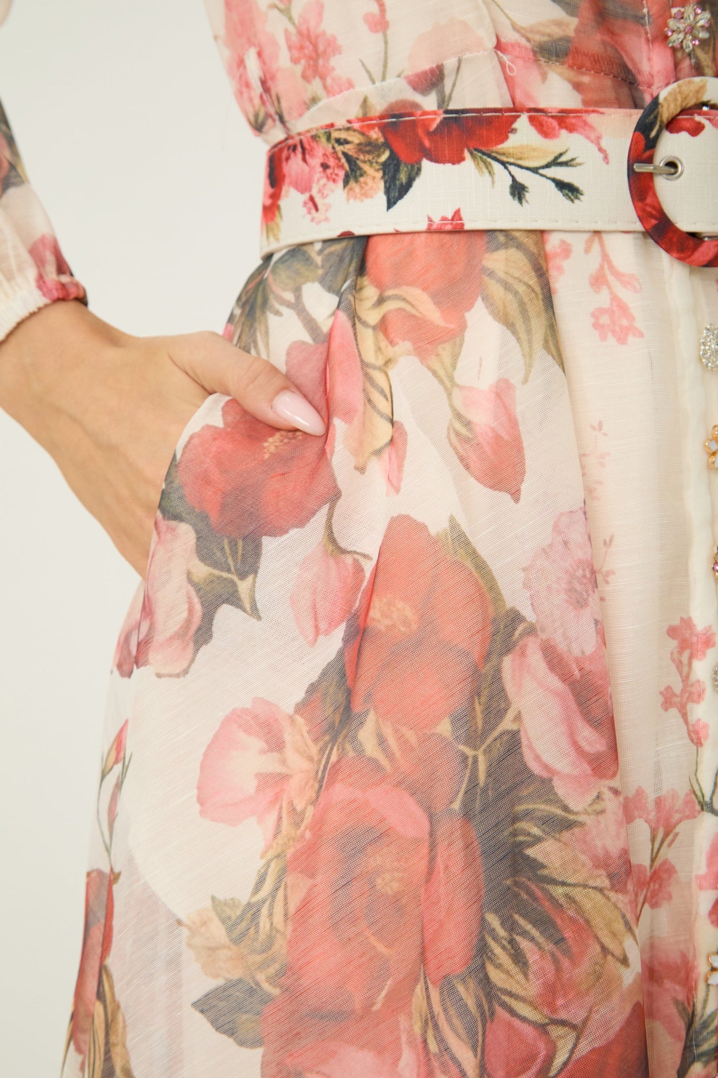 Lucy Exquisite Pink Floral Print Semi Sheer Maxi Dress