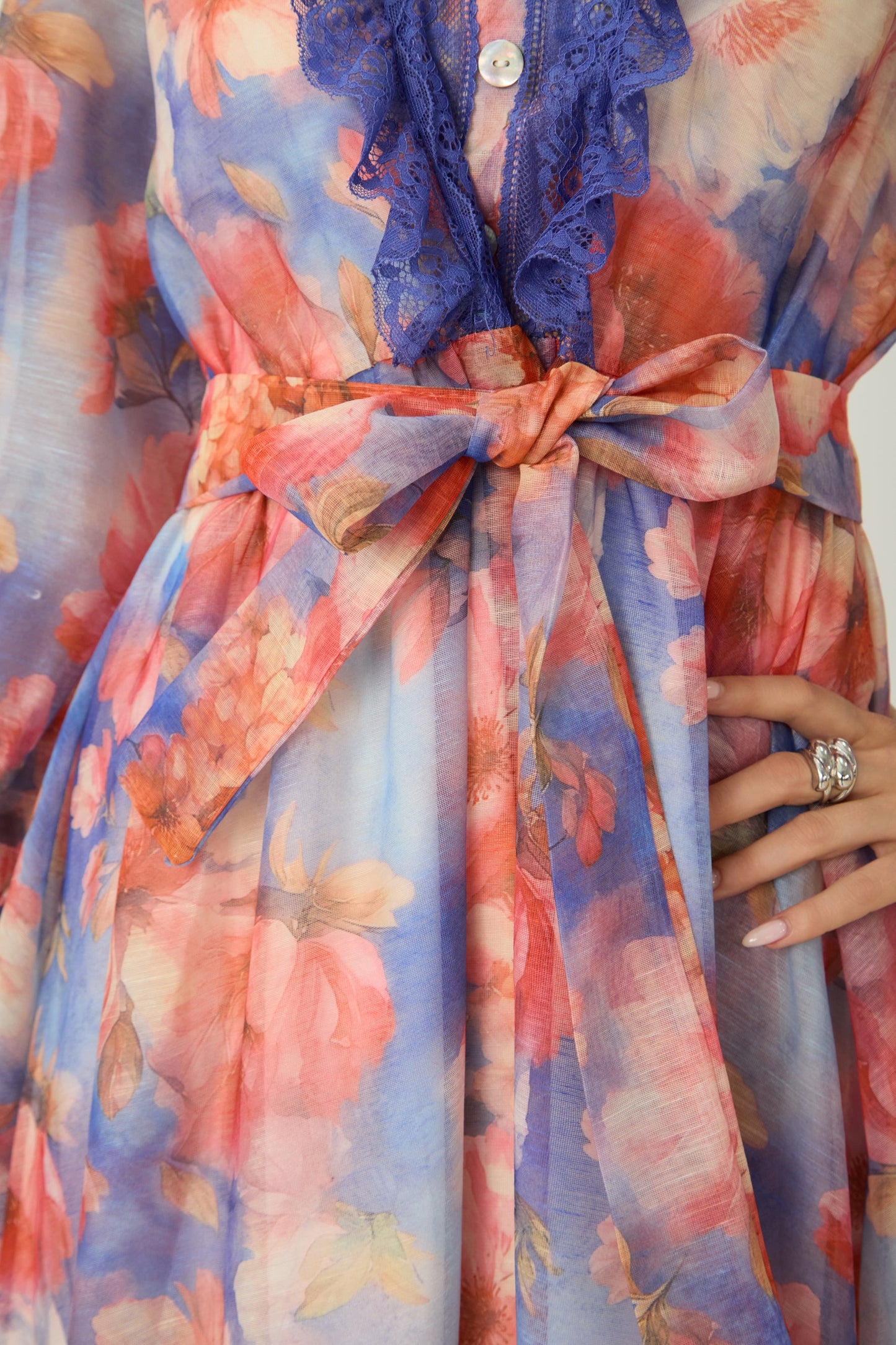 Selene Multi Floral Print Lace Trim Maxi Dress