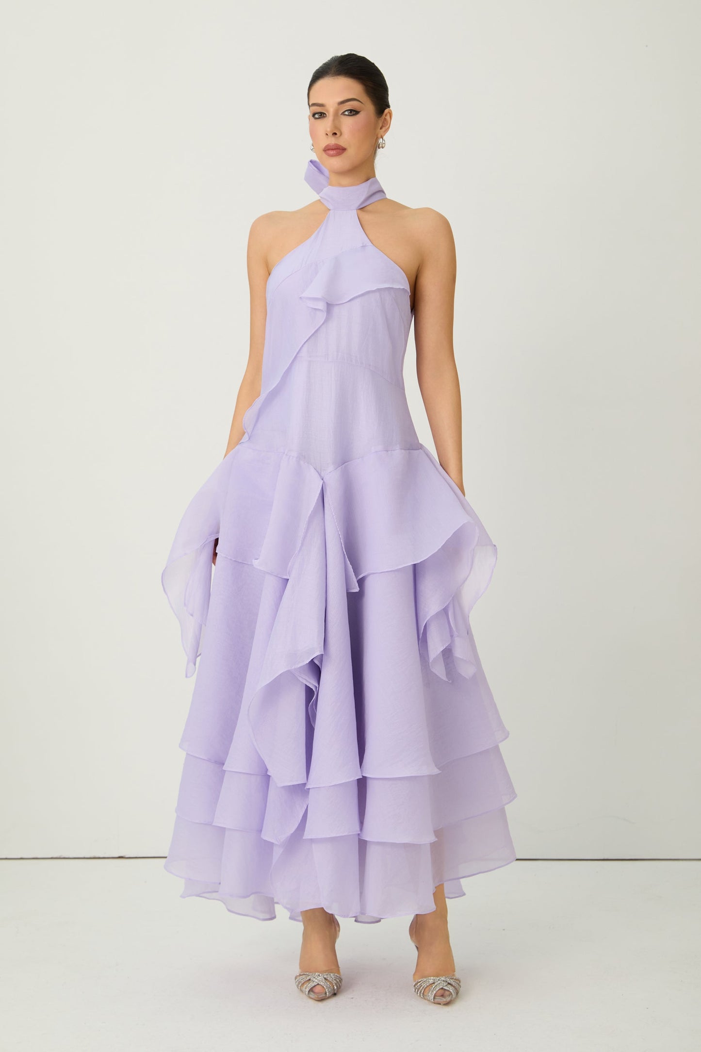 Morgan Breathtaking Purple Halter Neck Tiered Maxi Dress