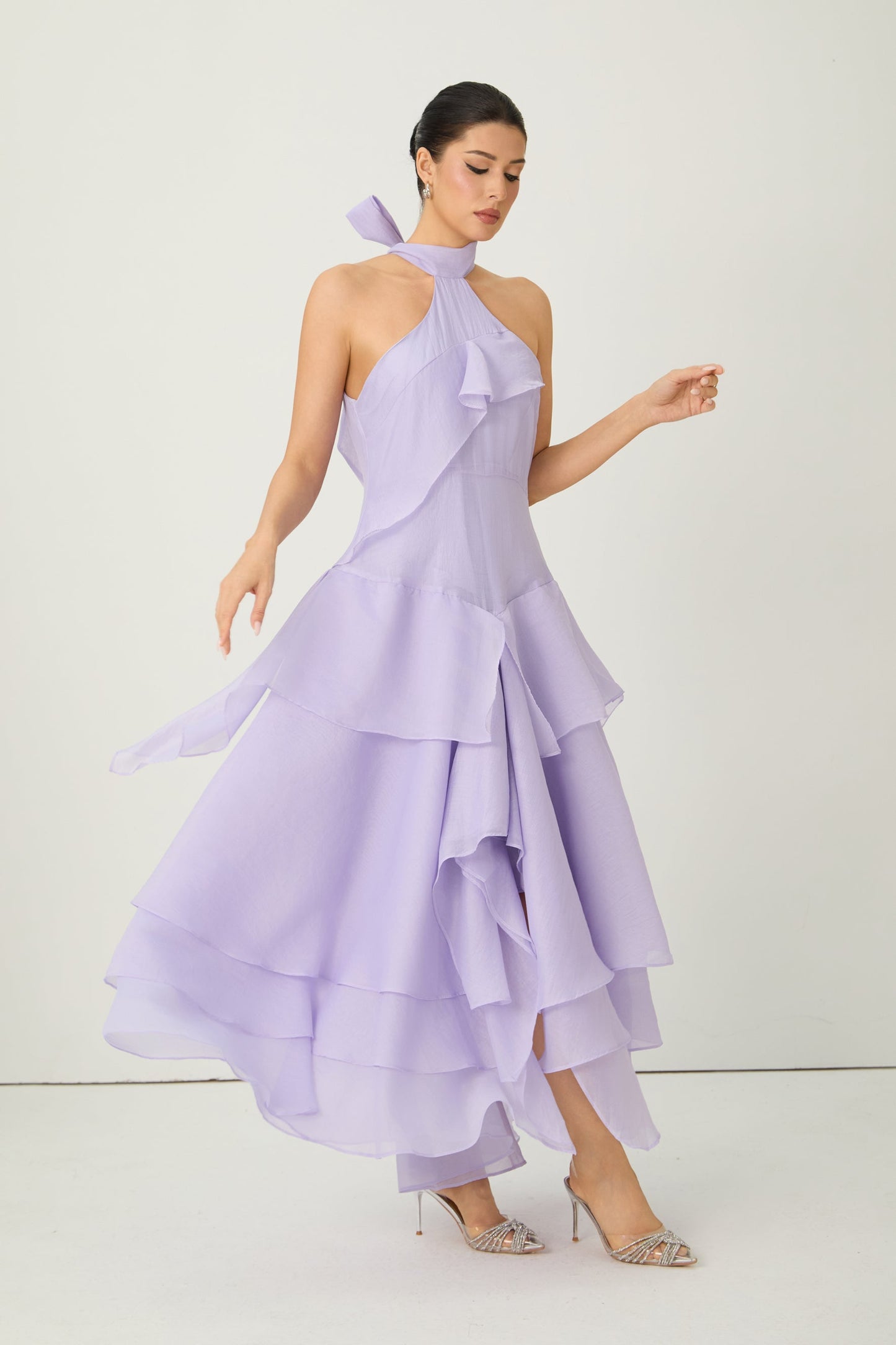 Morgan Breathtaking Purple Halter Neck Tiered Maxi Dress