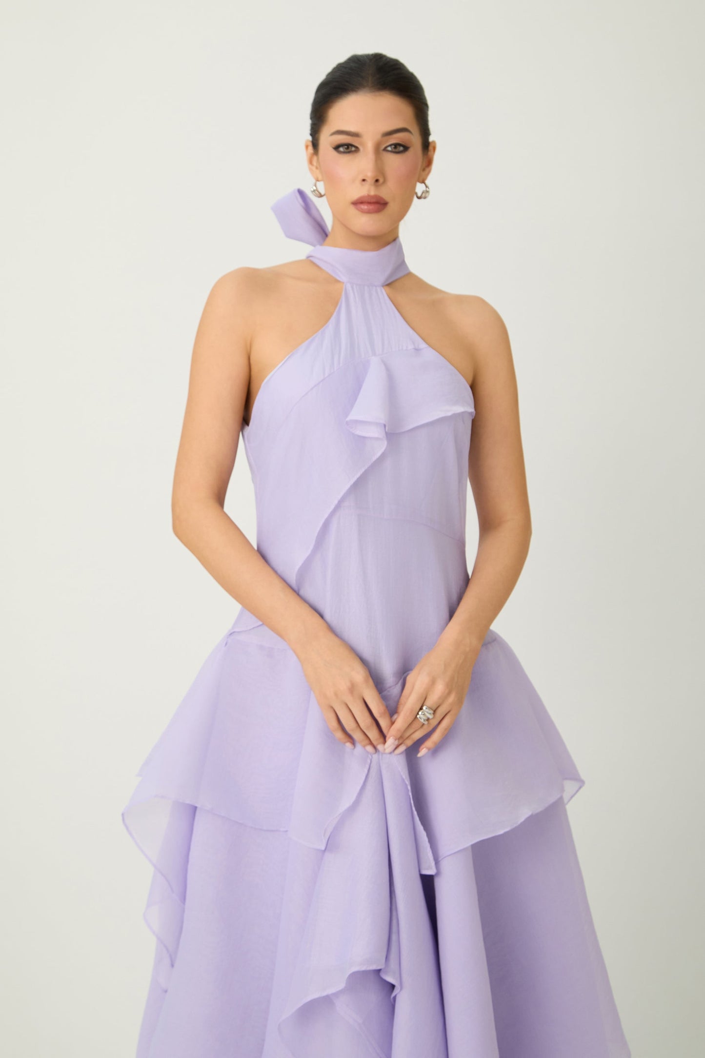 Morgan Breathtaking Purple Halter Neck Tiered Maxi Dress