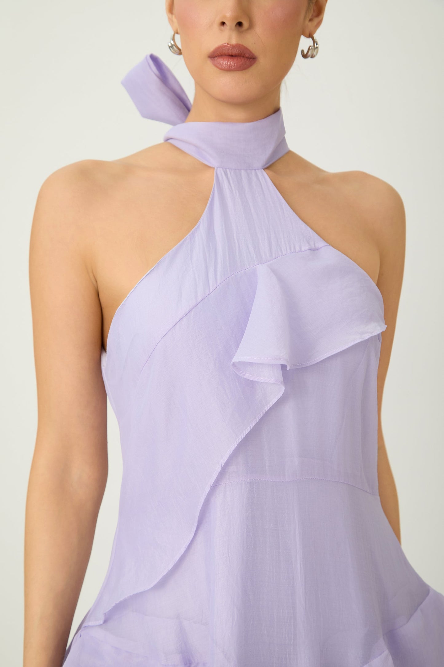 Morgan Breathtaking Purple Halter Neck Tiered Maxi Dress