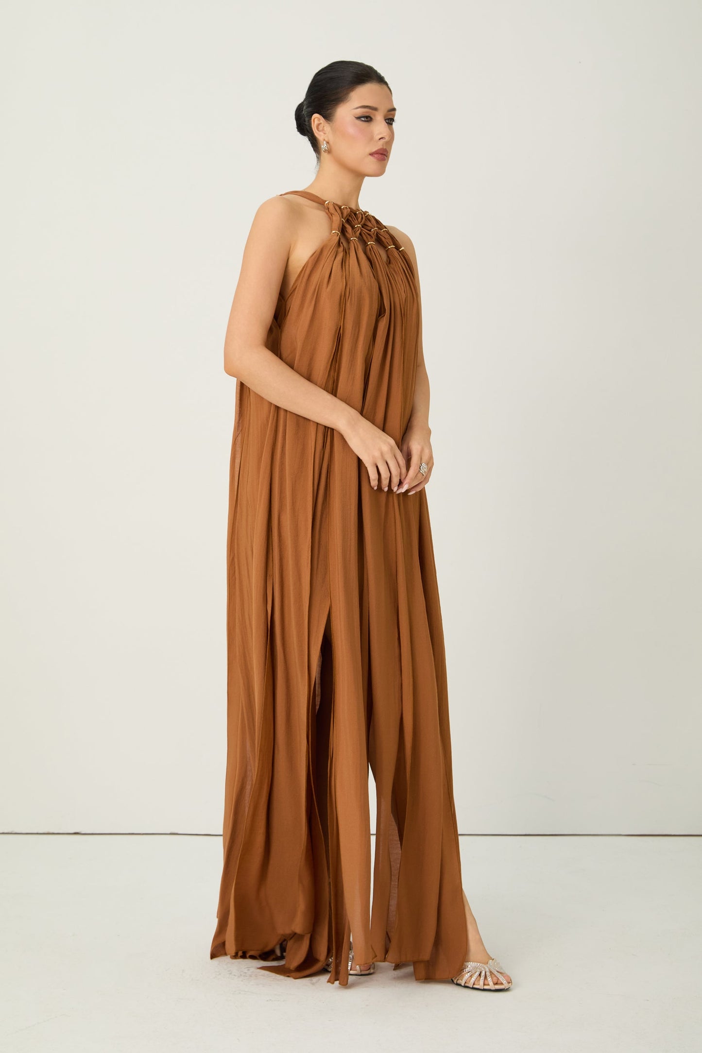 Kira Effortless Brown Draped Maxi Dress