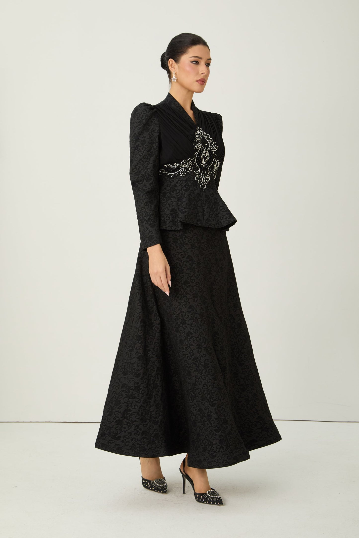 Gwen Black Beaded Embroidery Top and Skirt Set with Glow