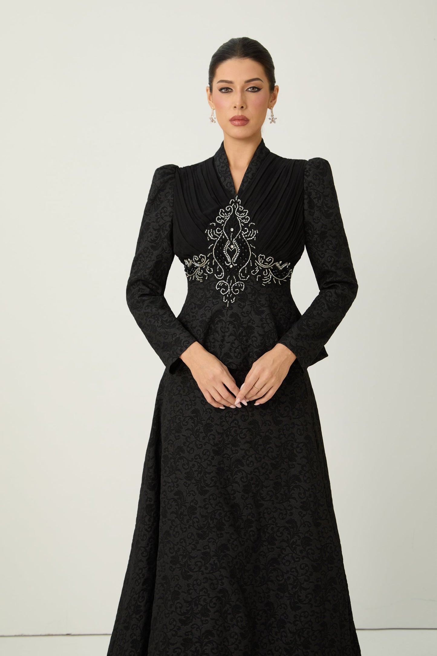 Gwen Black Beaded Embroidery Top and Skirt Set with Glow