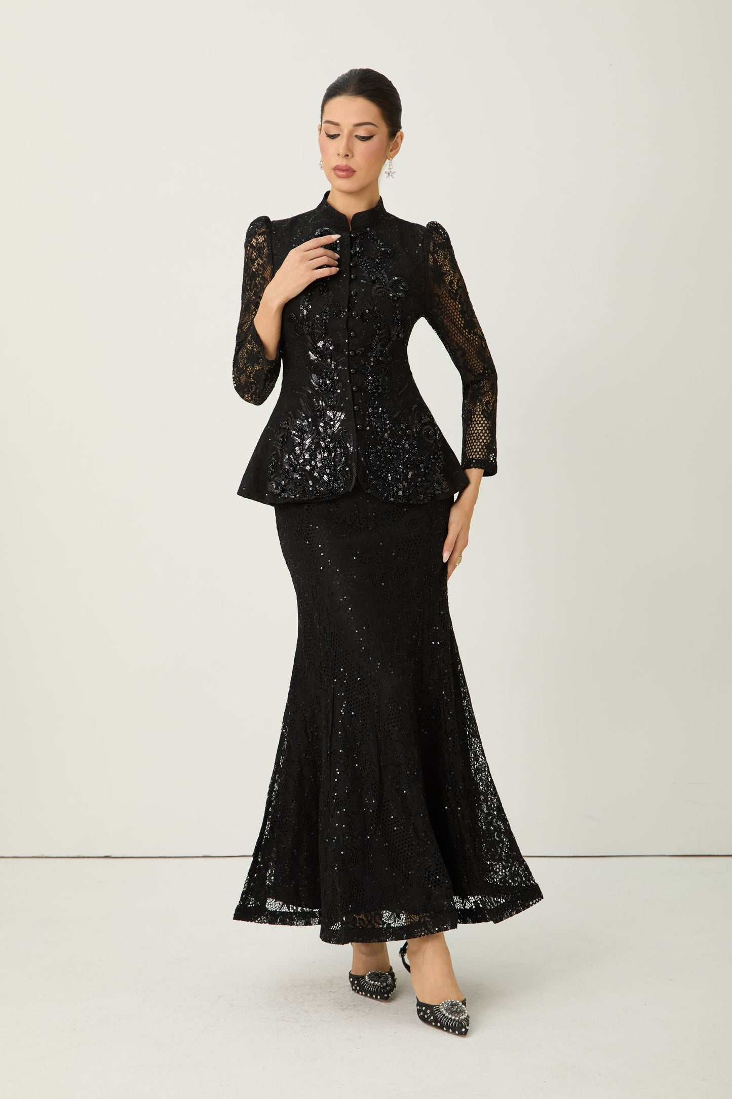 Faye Black Floral Sequin Jacket Set