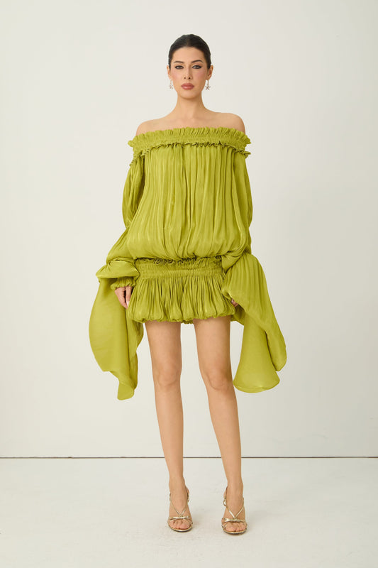 Jordan Green Off Shoulder Ruffle Mini Dress