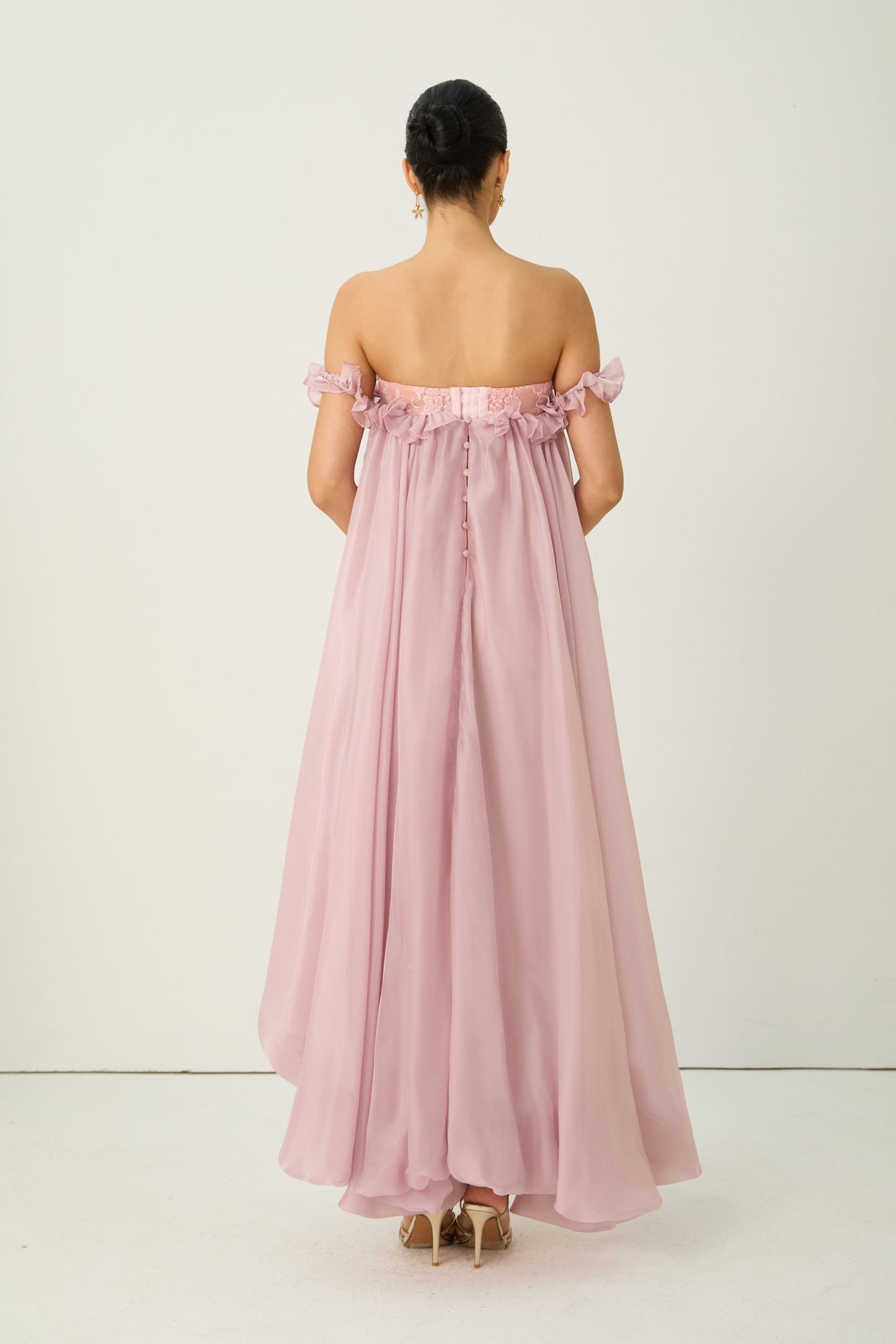 Eva Off Shoulder Pink Maxi Dress with Ruffled Hem