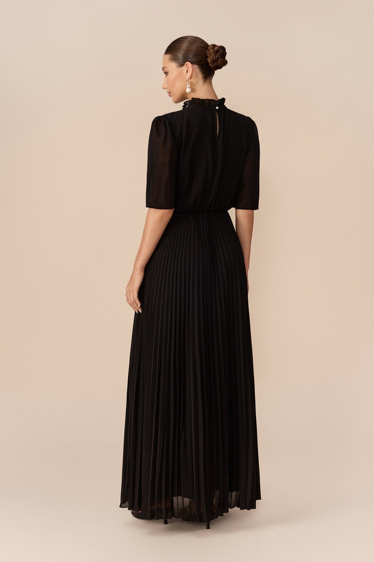 Black Multicolor Stone Embellished Cropped Jacket & Pleated Maxi Dress Set
