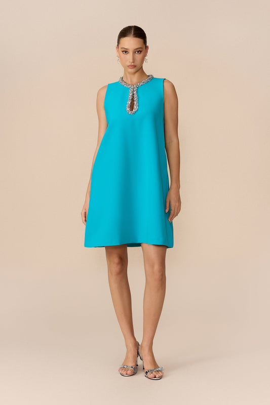 Mint Rhinestone Keyhole Sleeveless Mini Dress