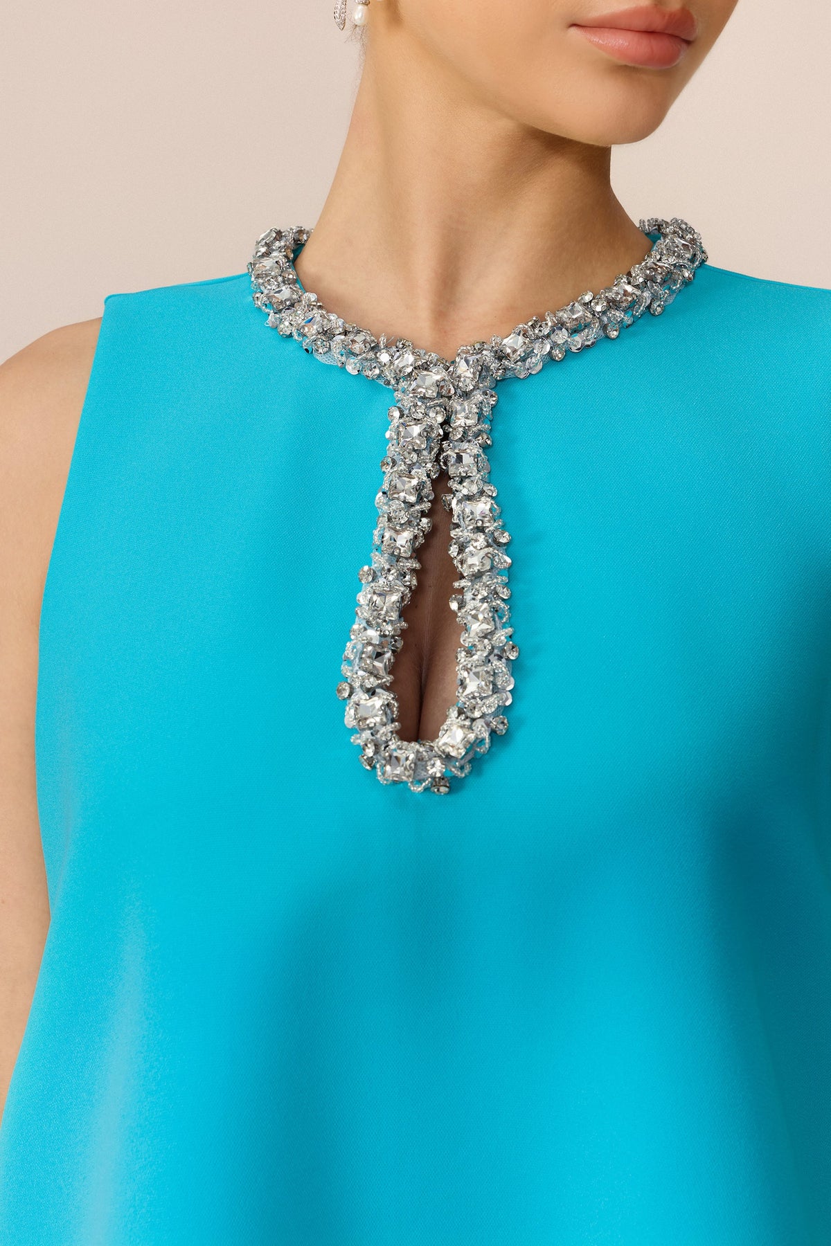 Mint Rhinestone Keyhole Sleeveless Mini Dress