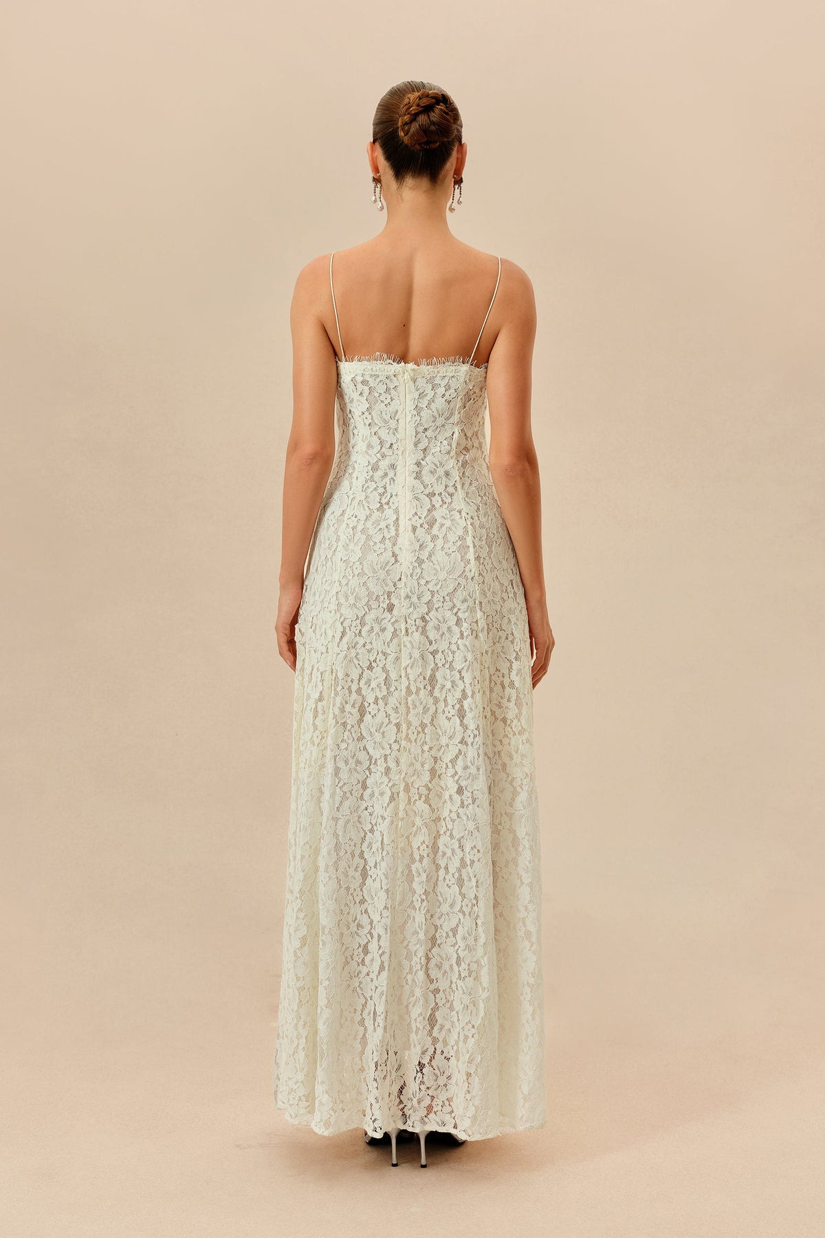 White Floral Lace V-Neck Spaghetti Straps Maxi Dress & Cape Set