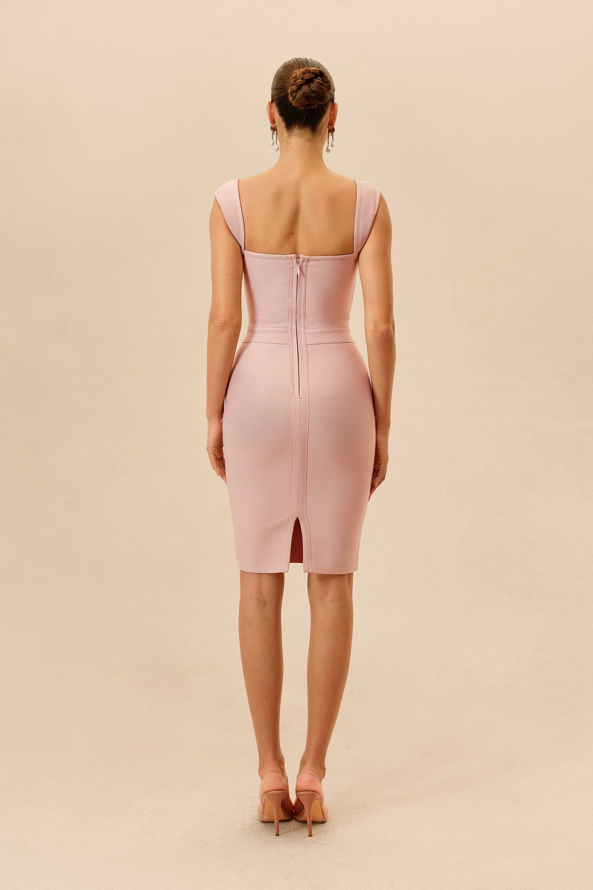 Blush Lace Corset Wide Strap Midi Dress
