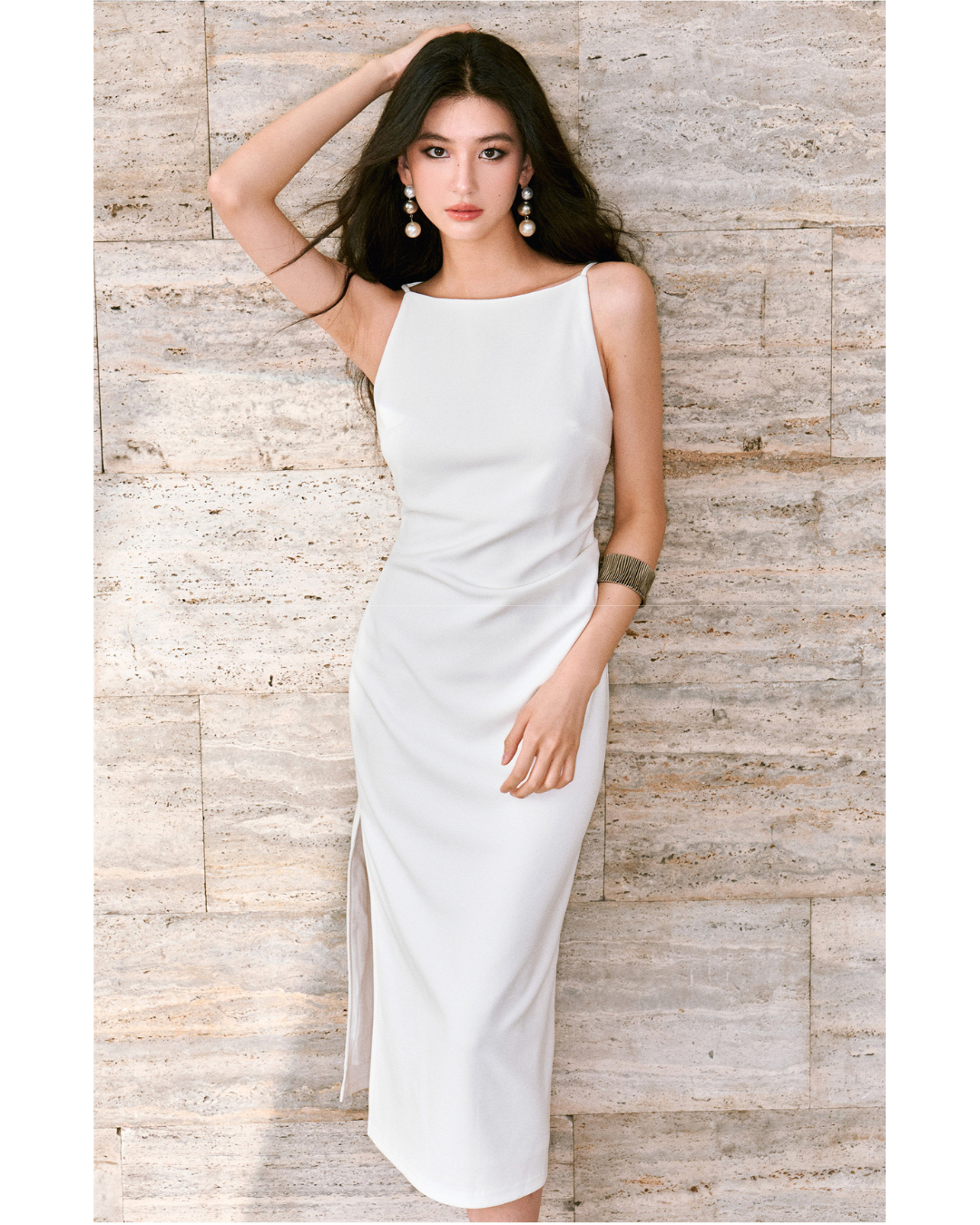 Mulberry Silk Off-the-Shoulder Tank Dress - Slim Fit with Pleated Details