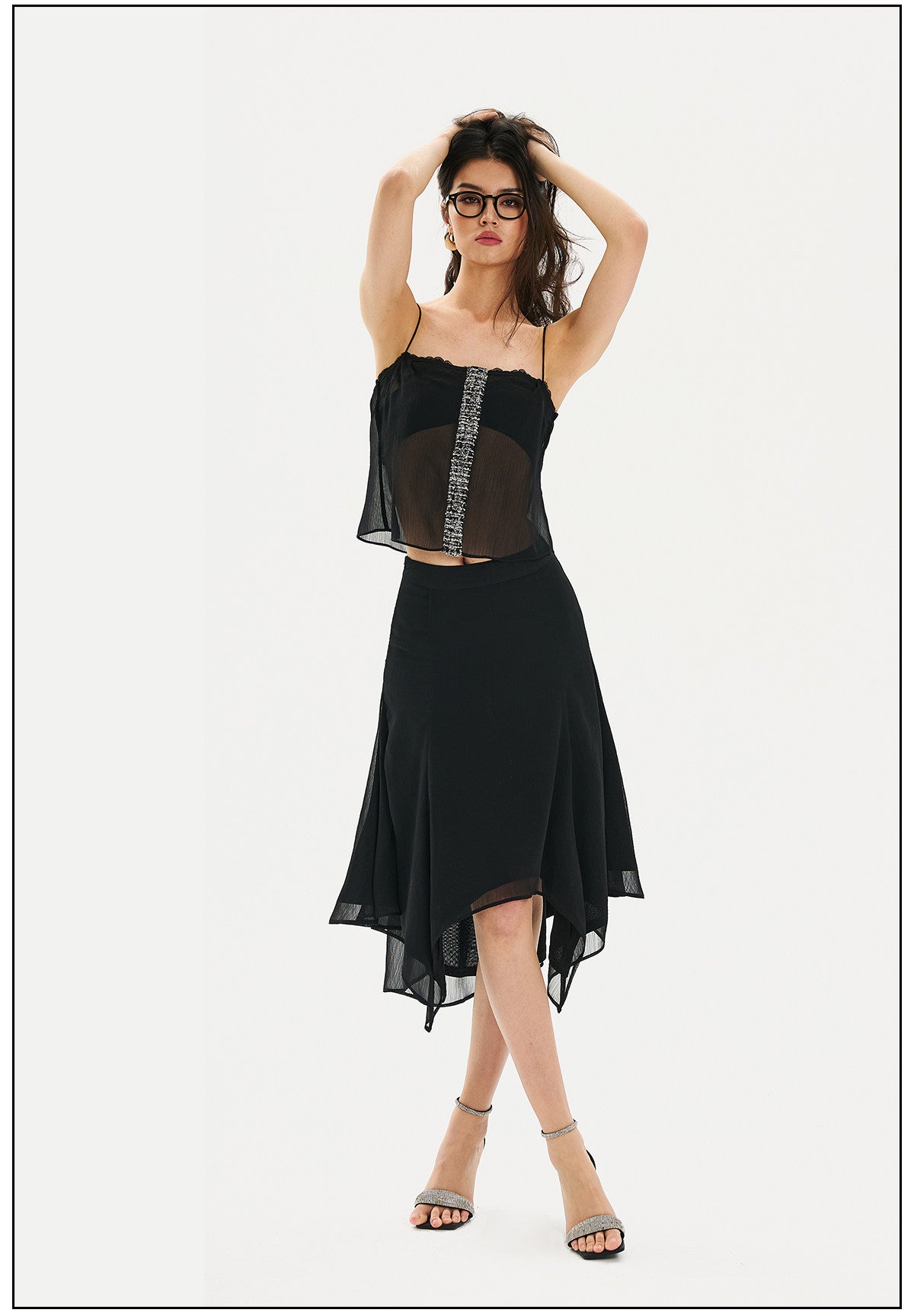Polyester Skirt - Elegant Black Mesh Design