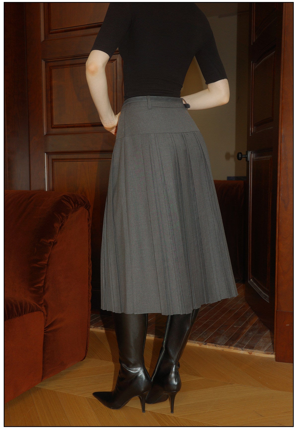 Pleated Skirt with Black and Gray T-Shirts
