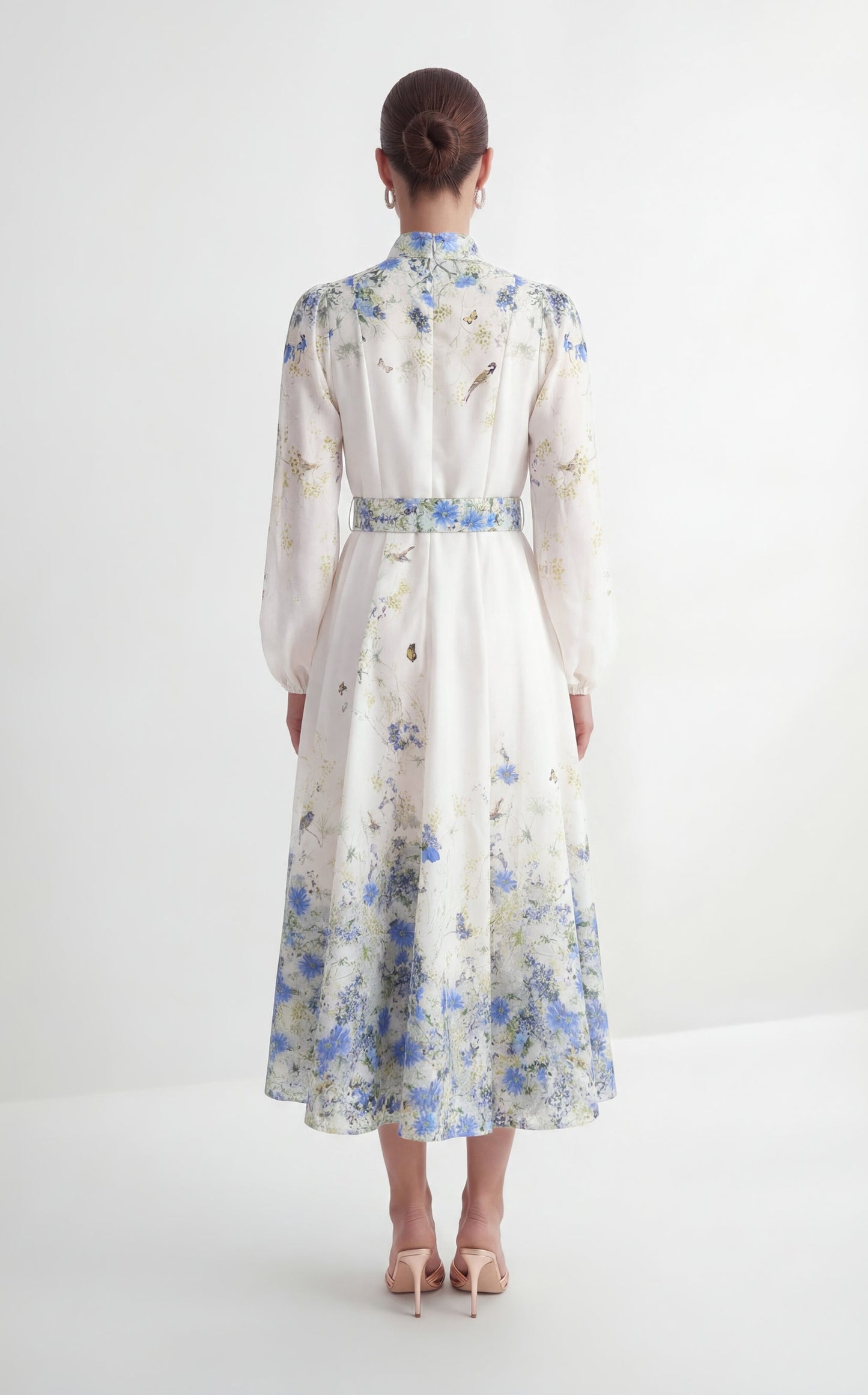 Nadia Exquisite White Floral Print Balloon Sleeve Maxi Dress