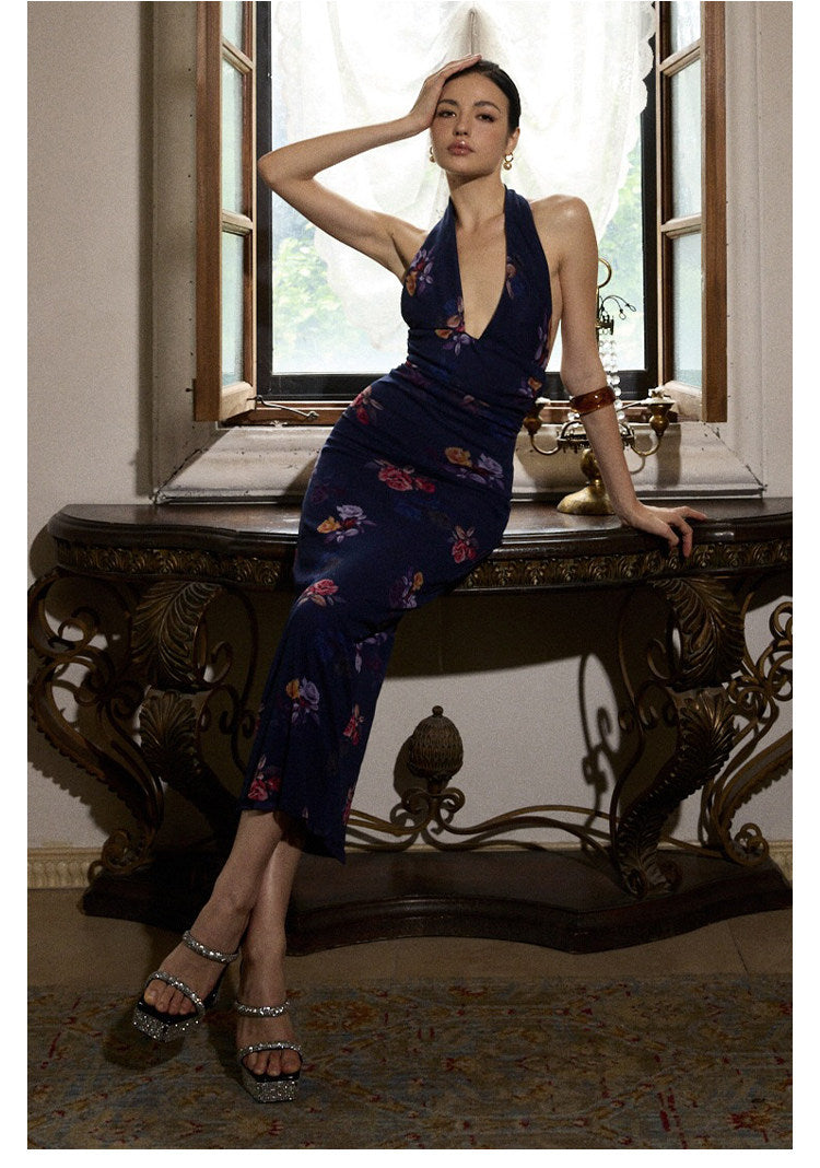 Viscose Dress - Deep V-Neck Backless Vacation Style