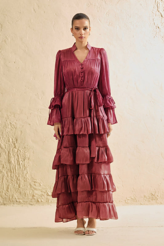 Hope Lovely Dark Pink Ruffle Maxi Dress