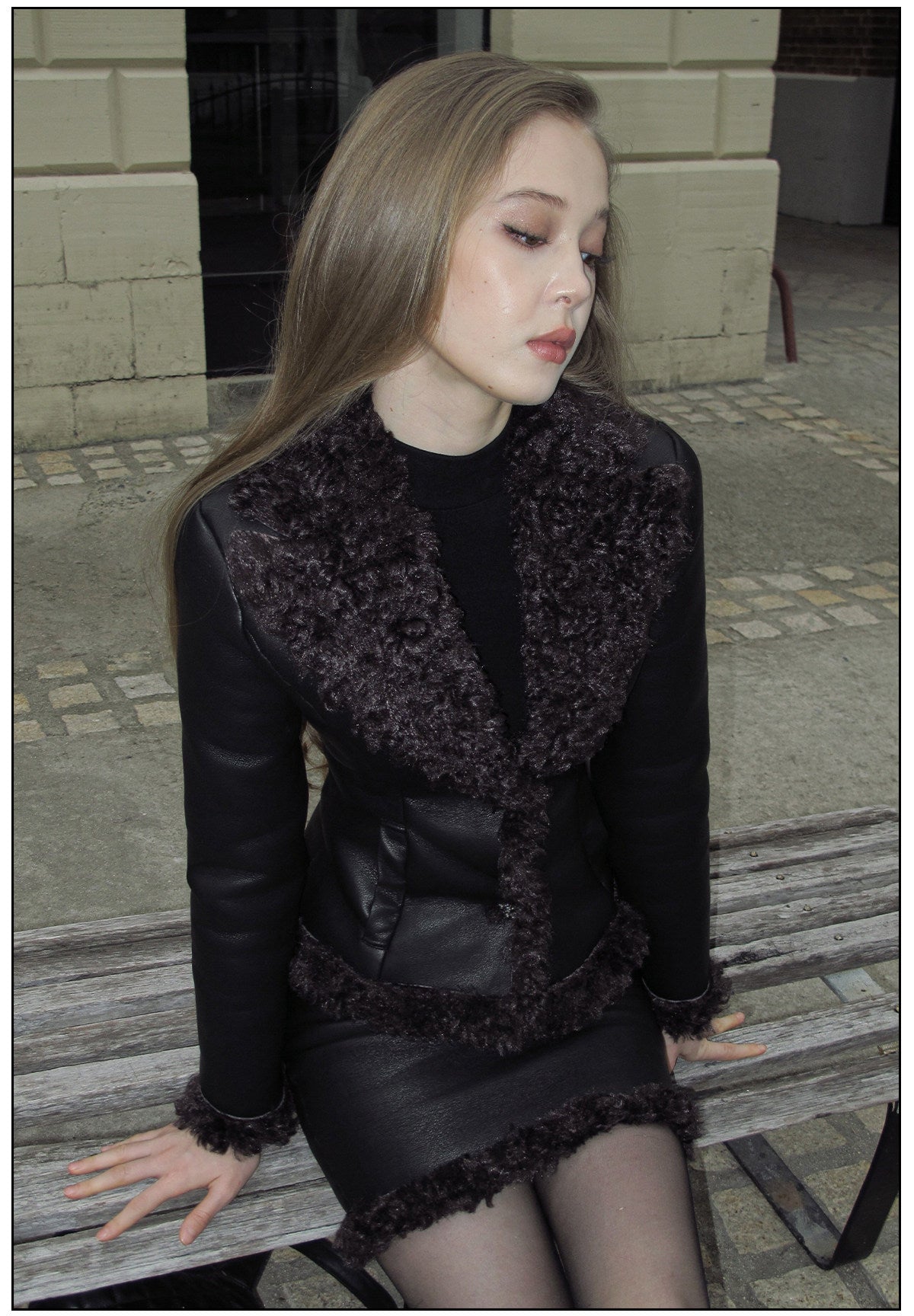 Faux Leather - Stylish Top and Skirt Two-Piece Set