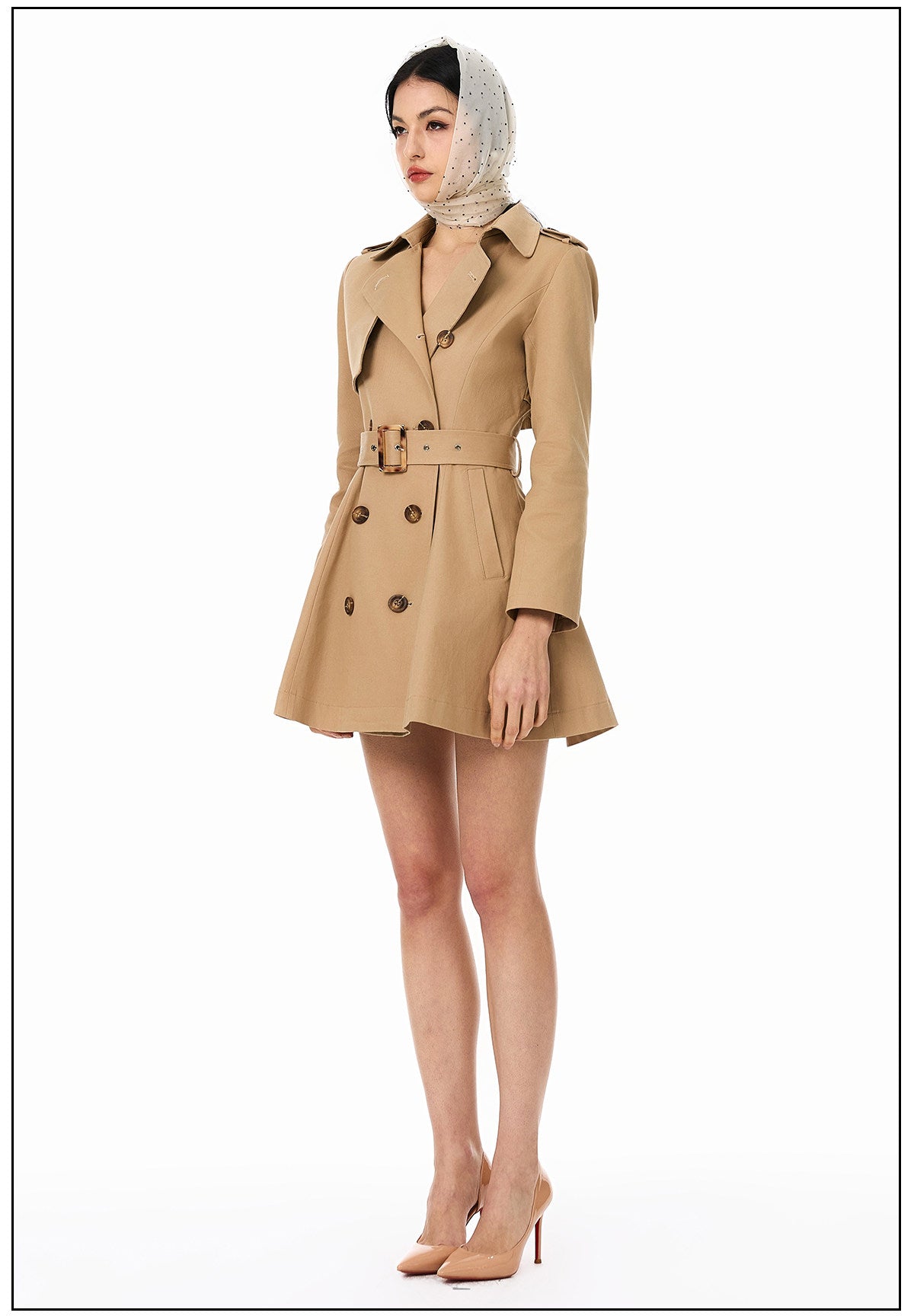 Classic Double-Breasted Trench Coat - Tailored Waist Design