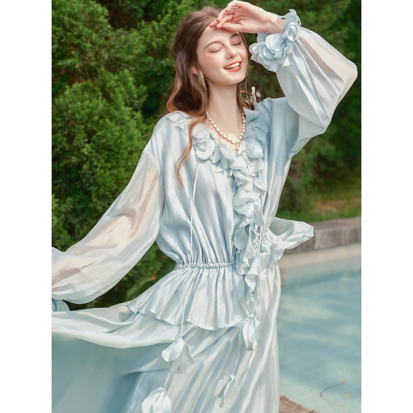 Floral Viscose Dress - Elegant Layered Design