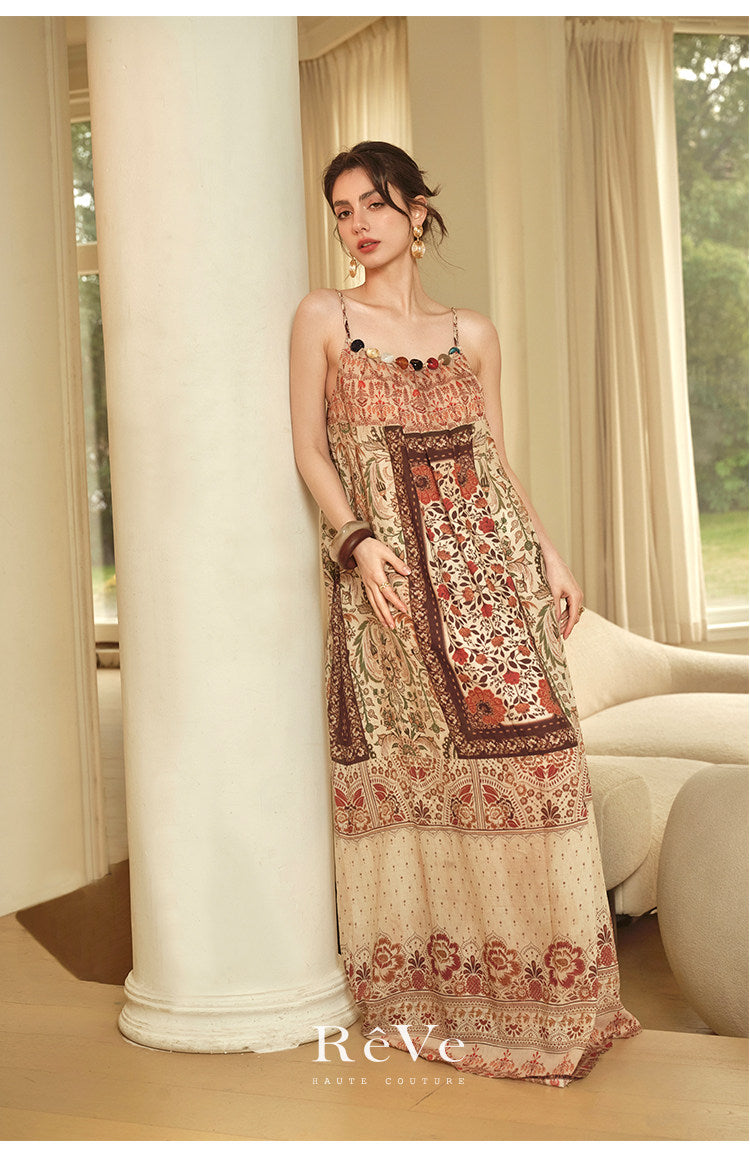 Tencel Linen Dress - Paisley Leaf Pattern