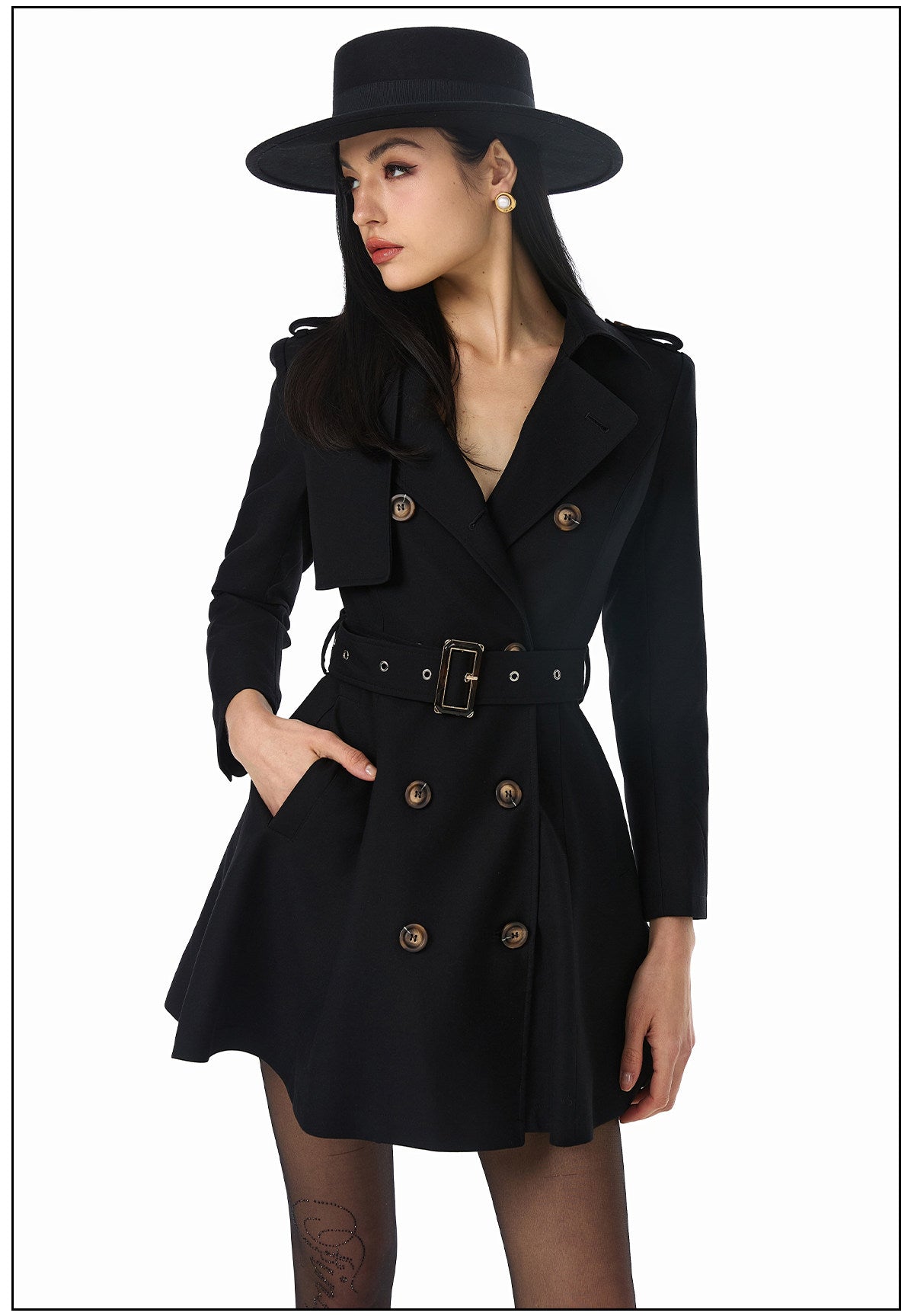 Classic Double-Breasted Trench Coat - Tailored Waist Design