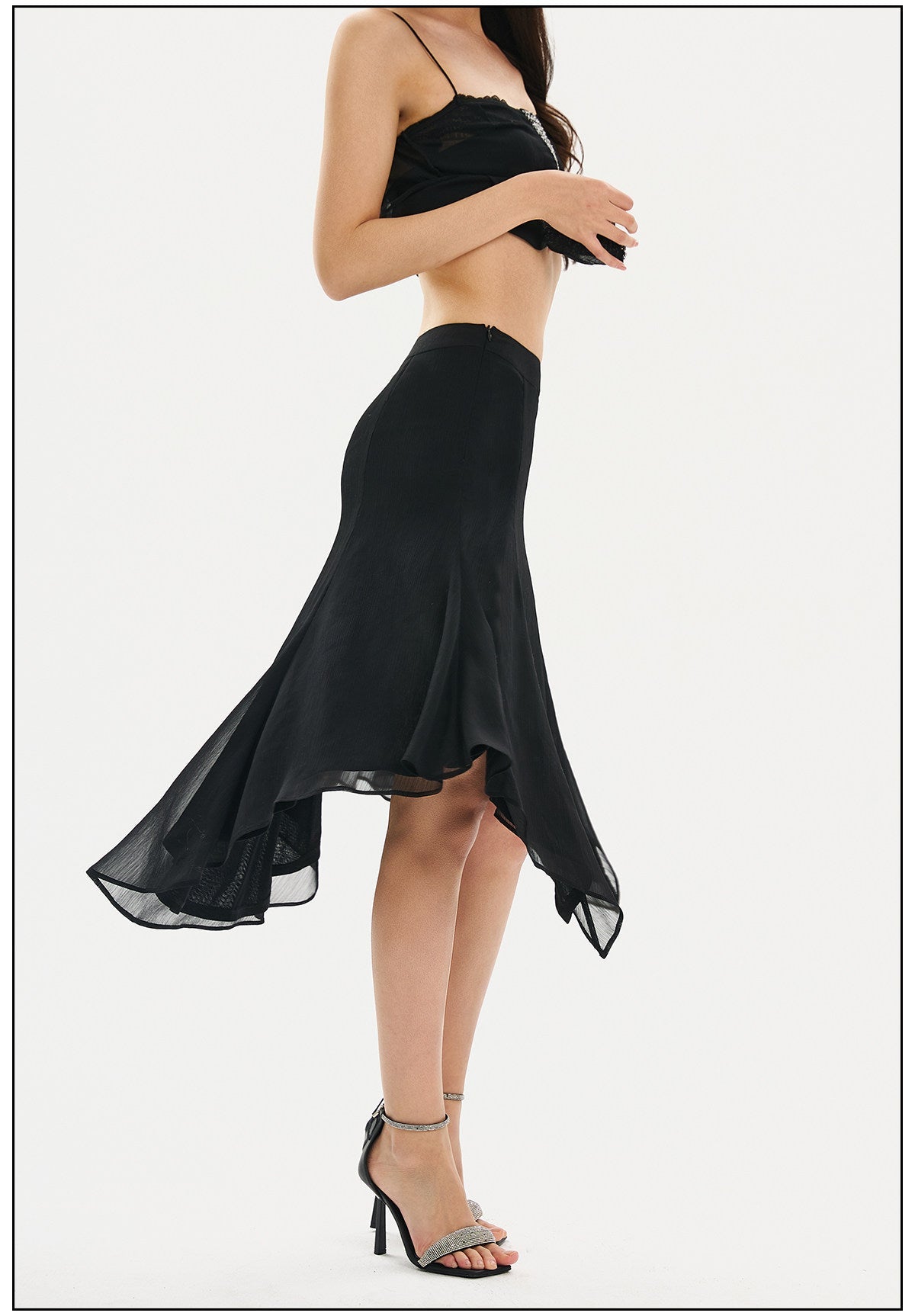 Polyester Skirt - Elegant Black Mesh Design