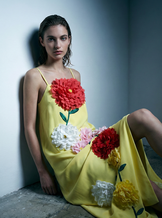 Polyester Floral Patchwork Strap Dress - Sleeveless and Slimming