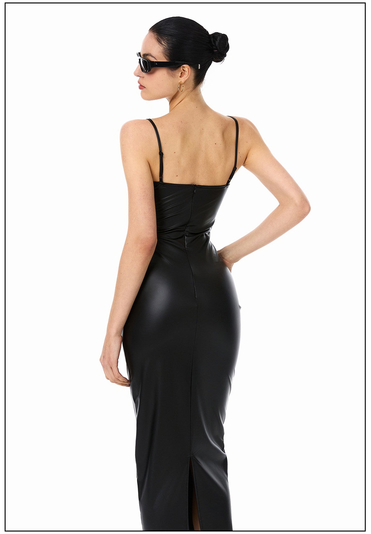 Polyester Dress - Fitted PU Leather with Elastic