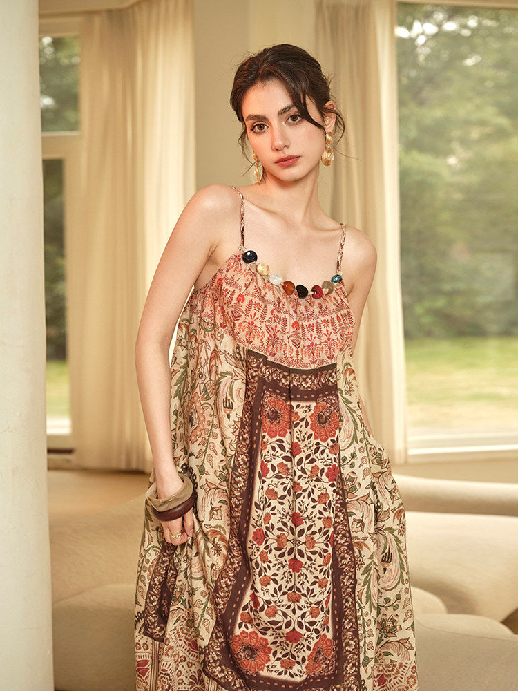 Tencel Linen Dress - Paisley Leaf Pattern