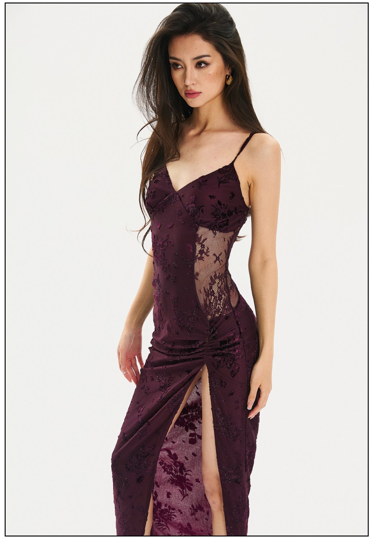 Mulberry Silk Dress - Elegant Lace Design