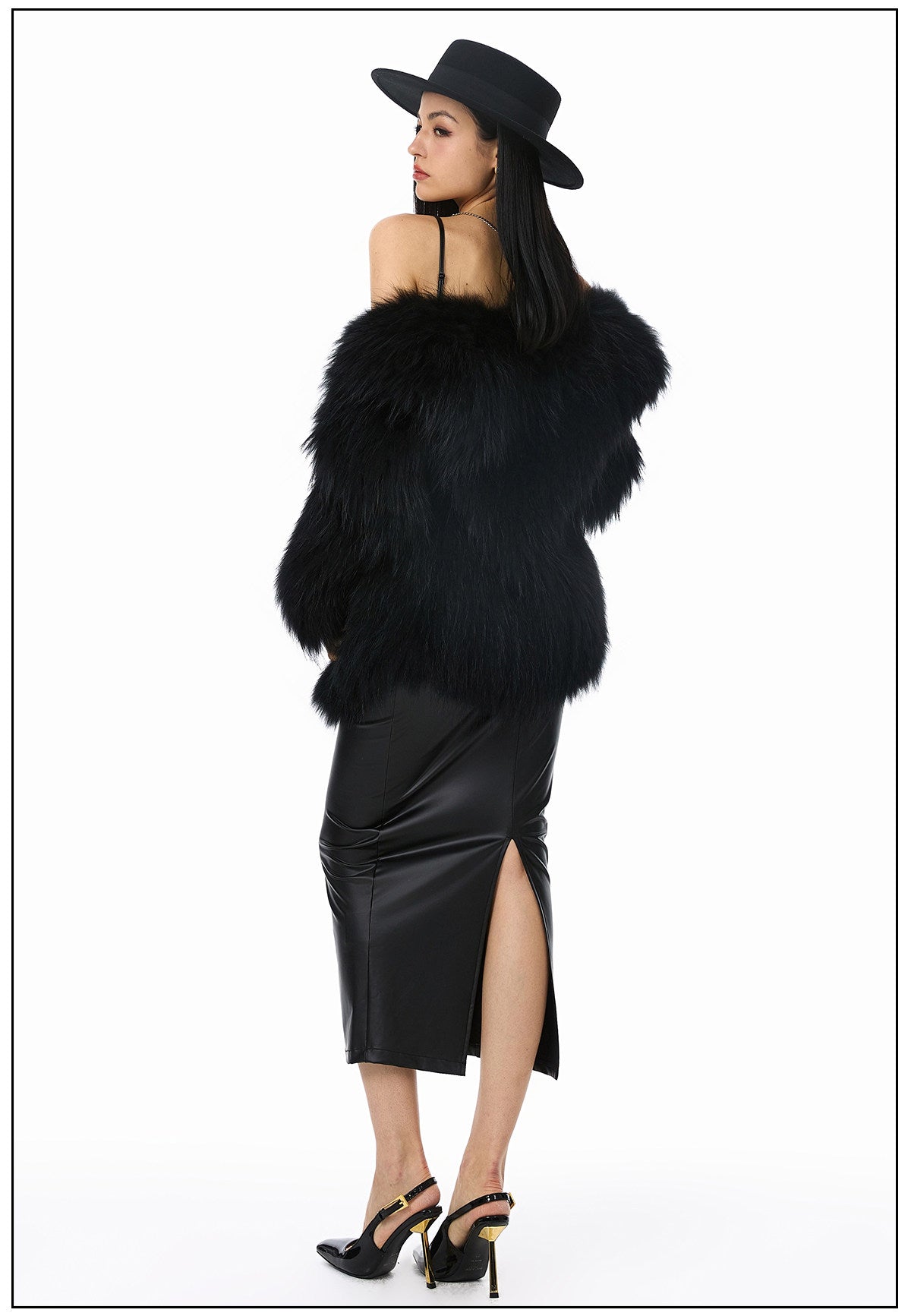 Polyester Dress - Fitted PU Leather with Elastic