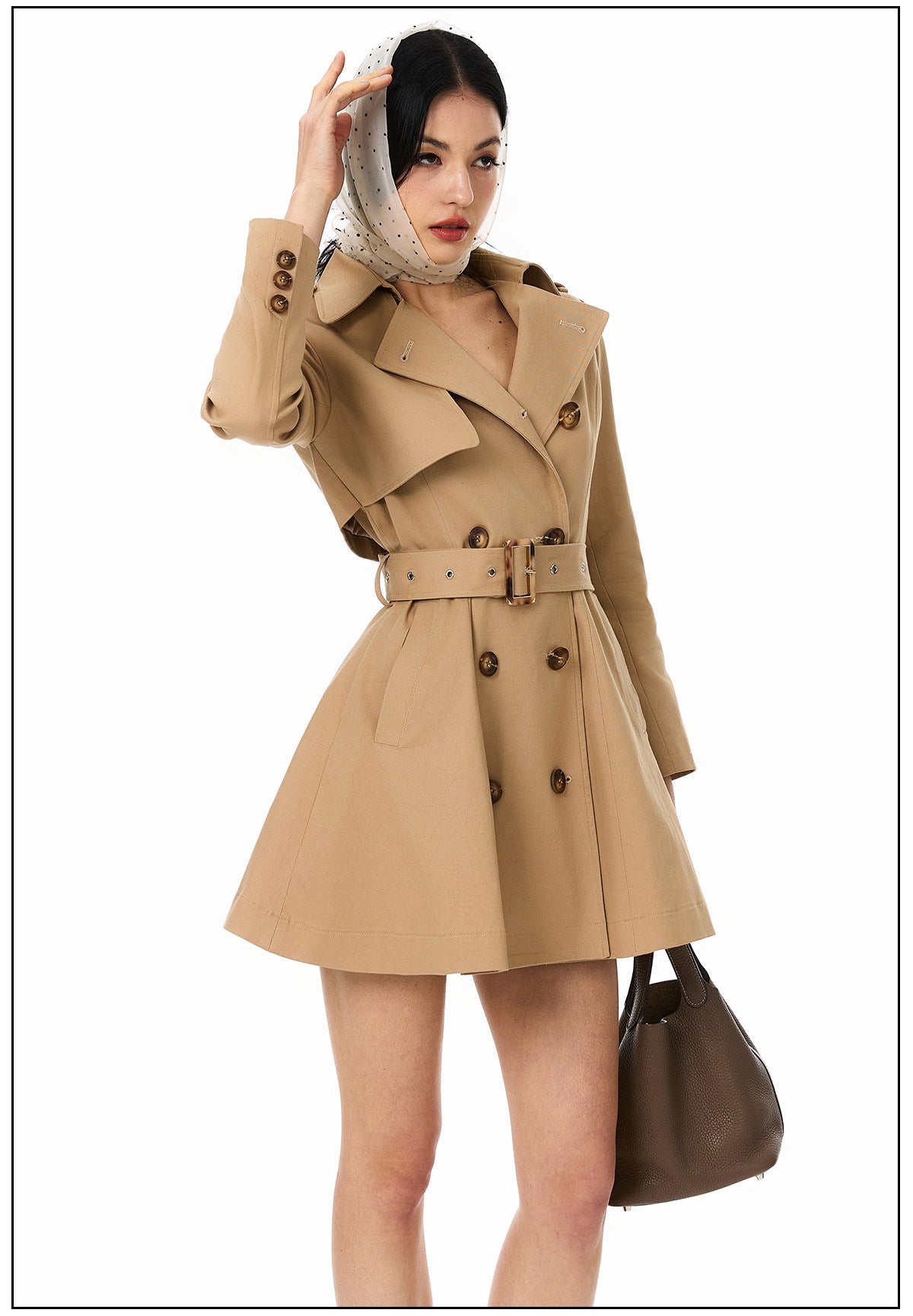 Classic Double-Breasted Trench Coat - Tailored Waist Design