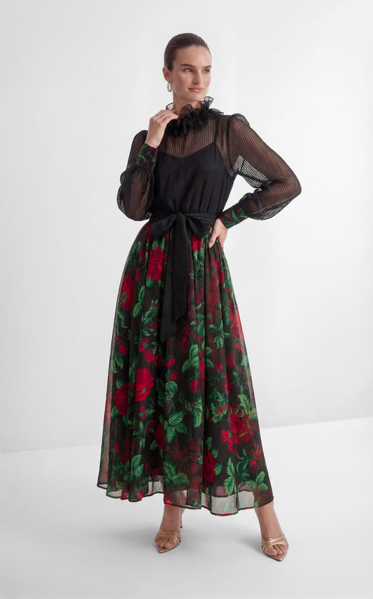 Grace Stunning Black Floral Chiffon Maxi Dress