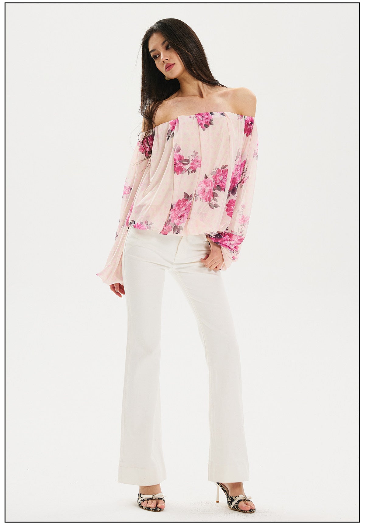 Viscose Off-Shoulder Top with Puff Sleeves