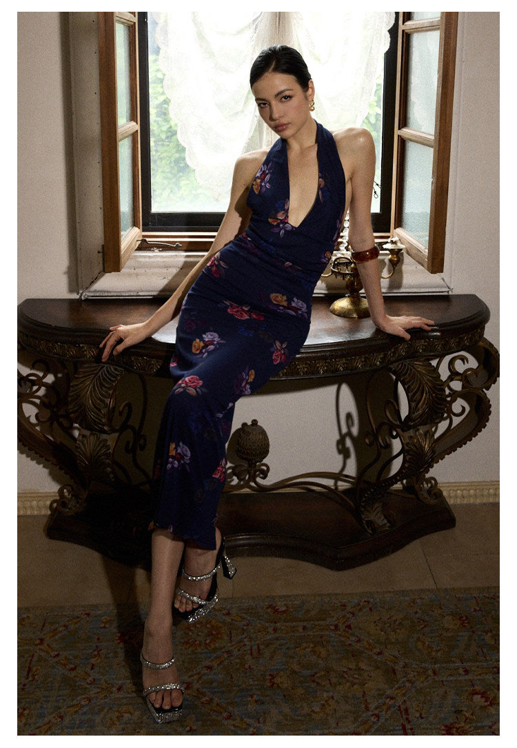 Viscose Dress - Deep V-Neck Backless Vacation Style