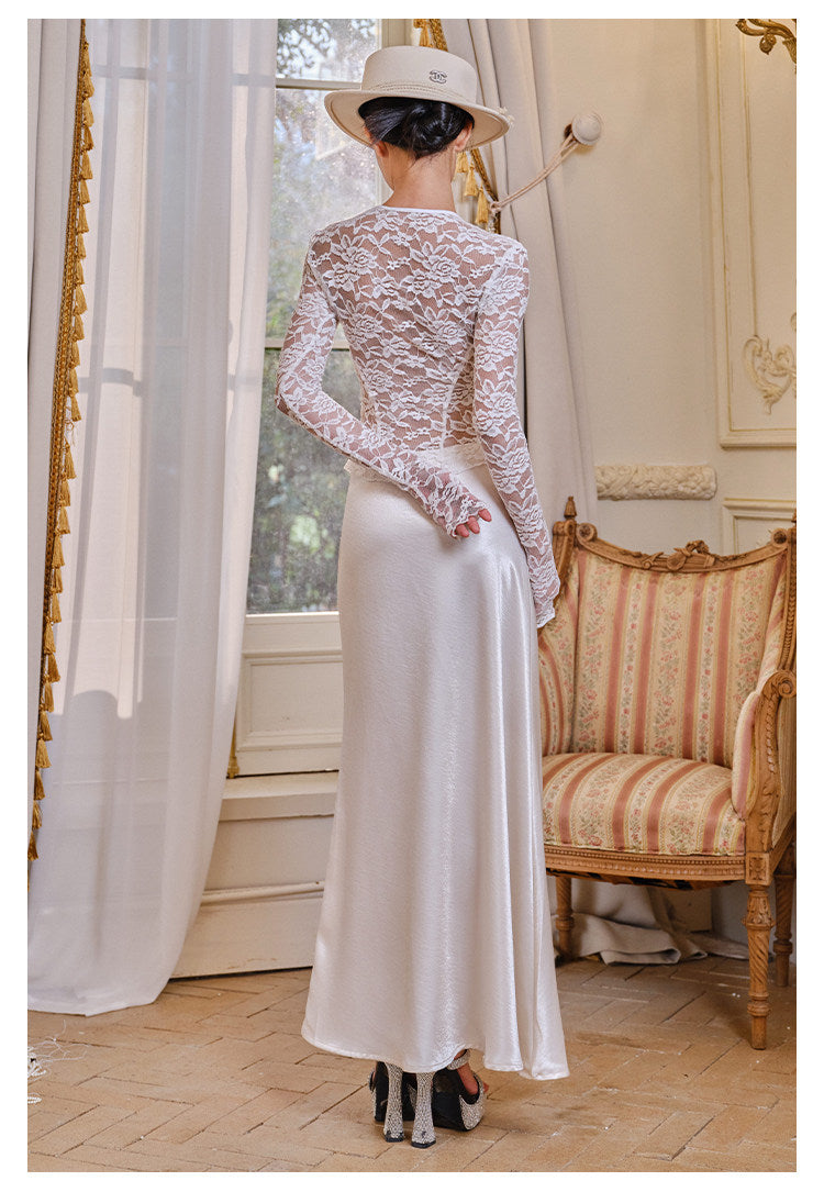 Lace Knitted Top with V-Neck Design
