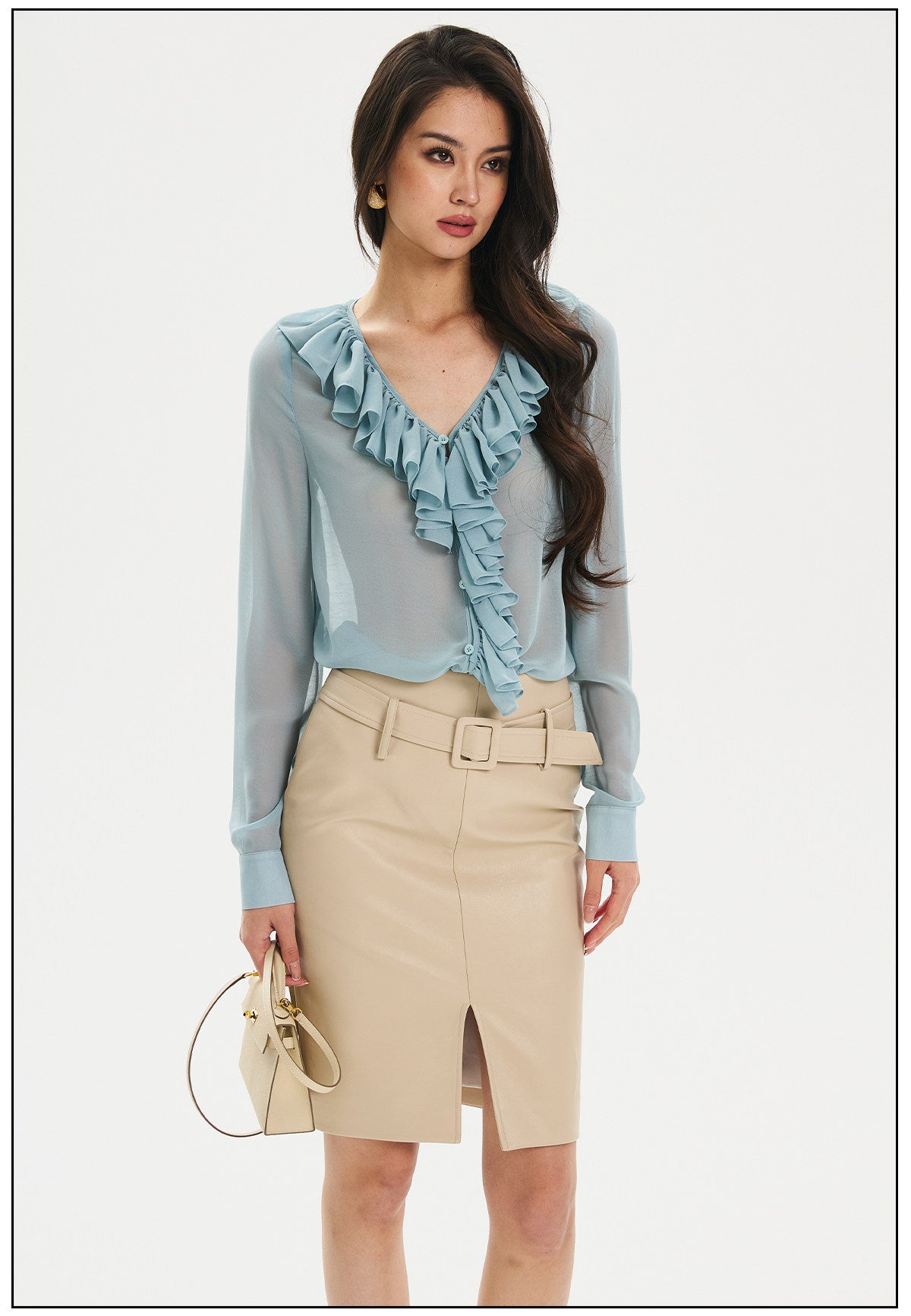 Chiffon Blouse with Ruffled Edges