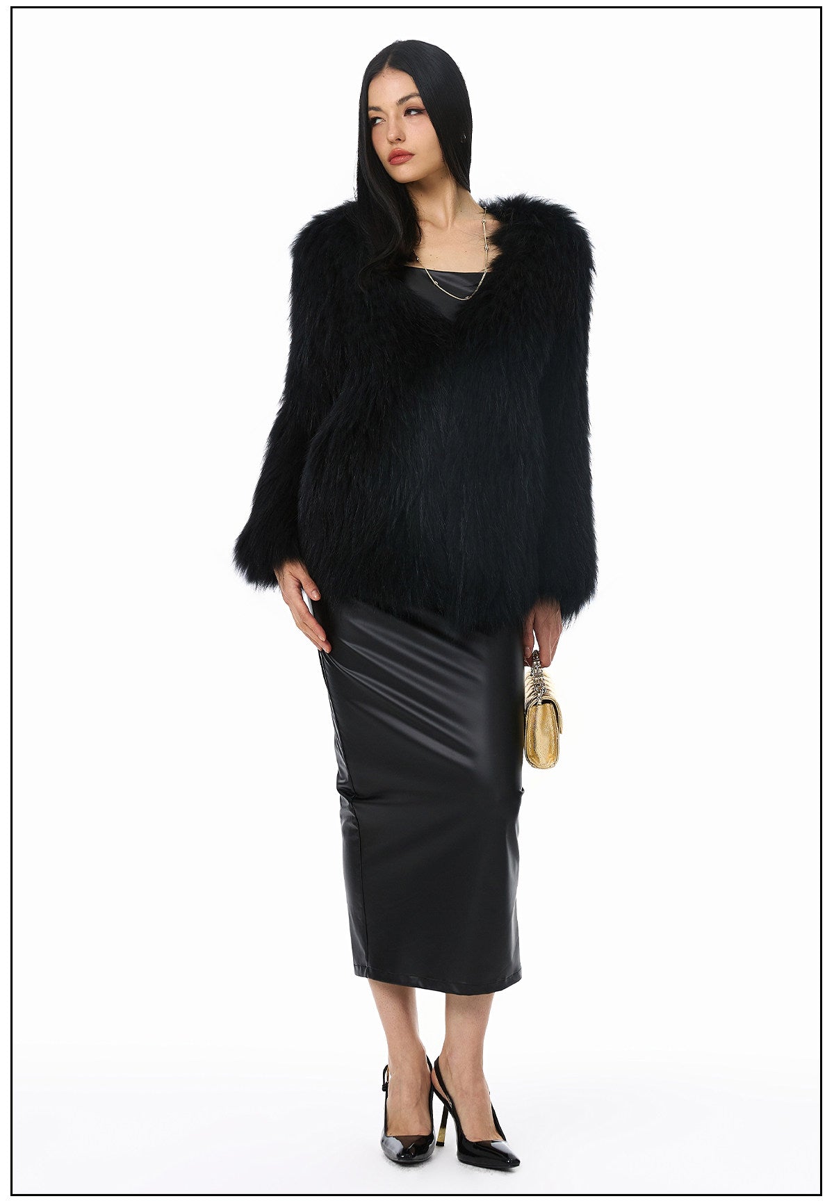 Polyester Dress - Fitted PU Leather with Elastic