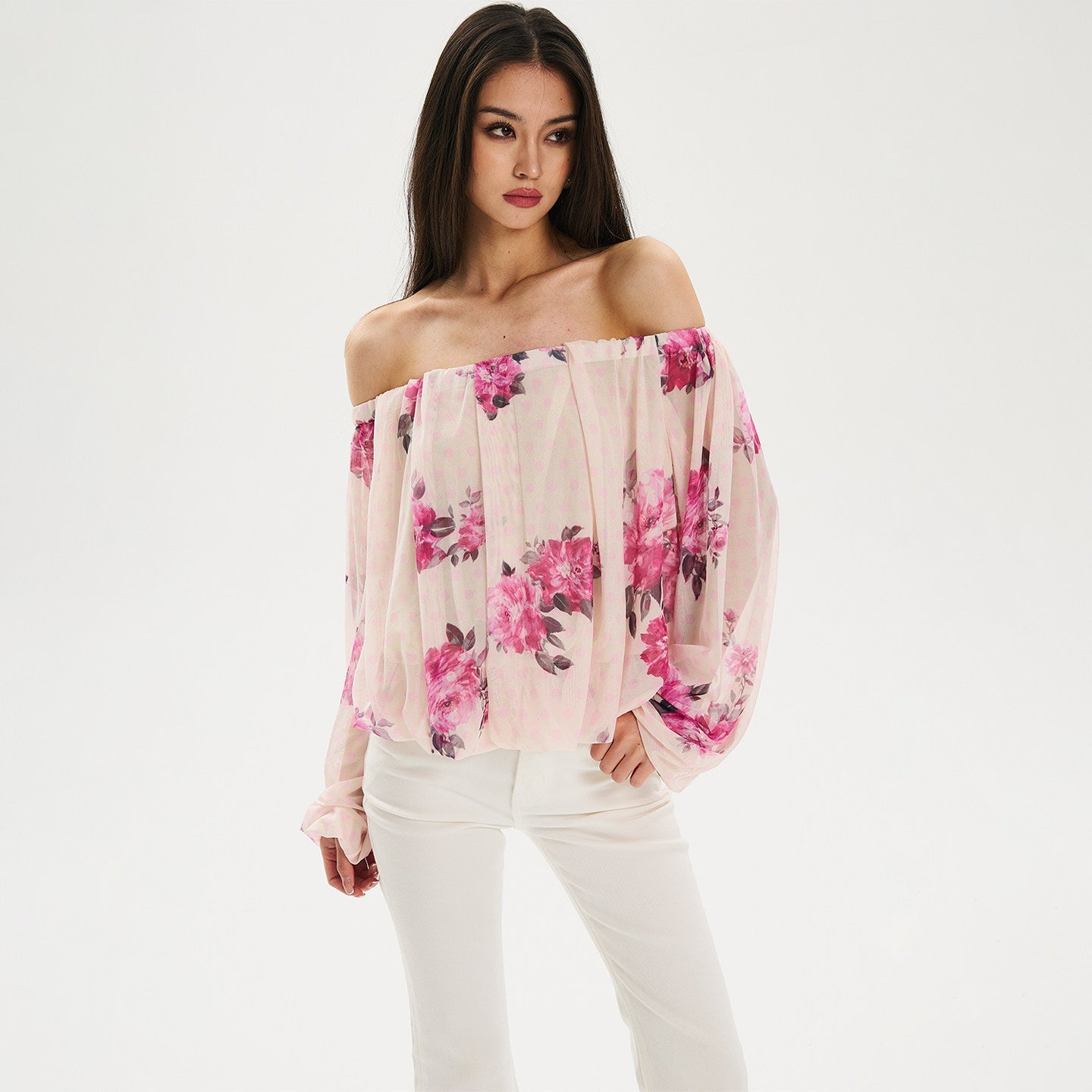 Viscose Off-Shoulder Top with Puff Sleeves