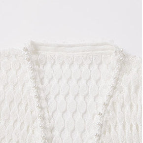 Lace Knit Top and Skirt Set with Brooch