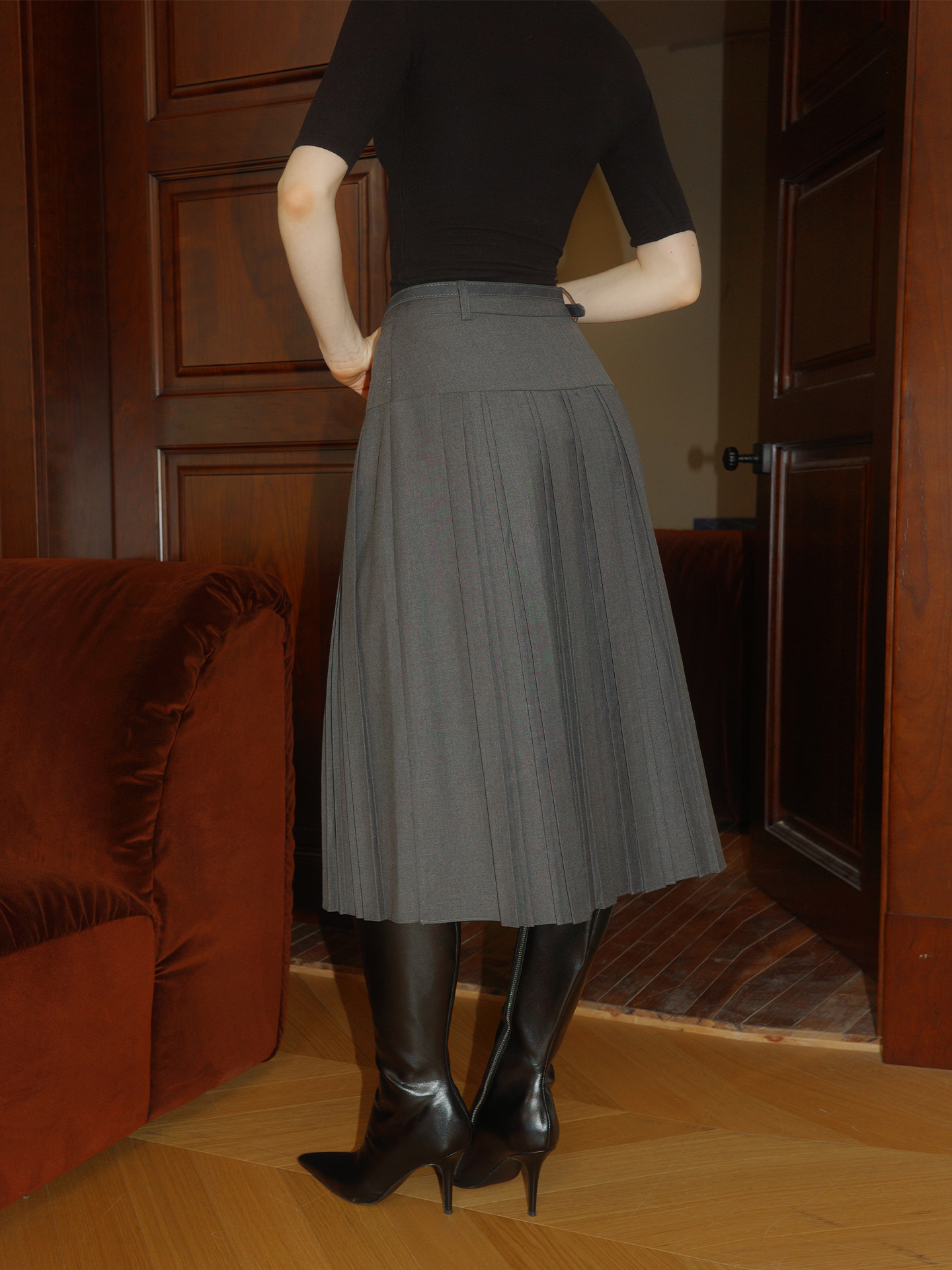 Pleated Skirt with Black and Gray T-Shirts