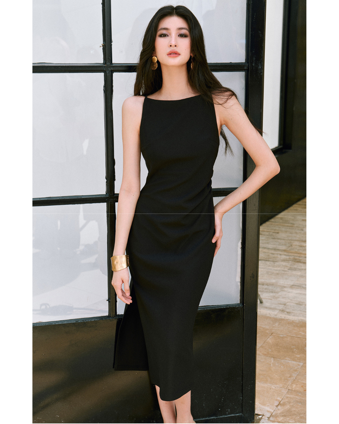 Mulberry Silk Off-the-Shoulder Tank Dress - Slim Fit with Pleated Details