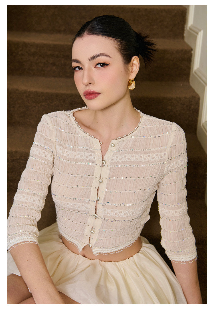 Vintage Pearl Top and Skirt Set - Korean Princess Style