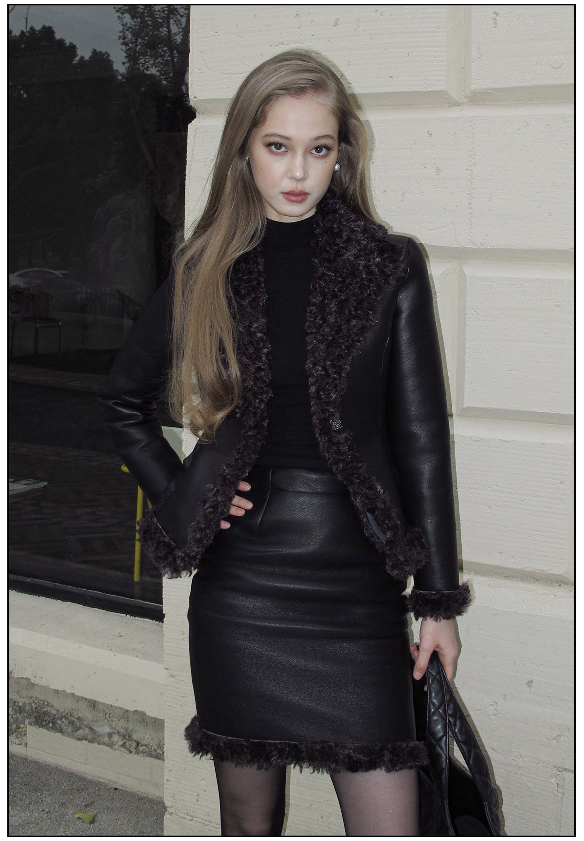 Faux Leather - Stylish Top and Skirt Two-Piece Set