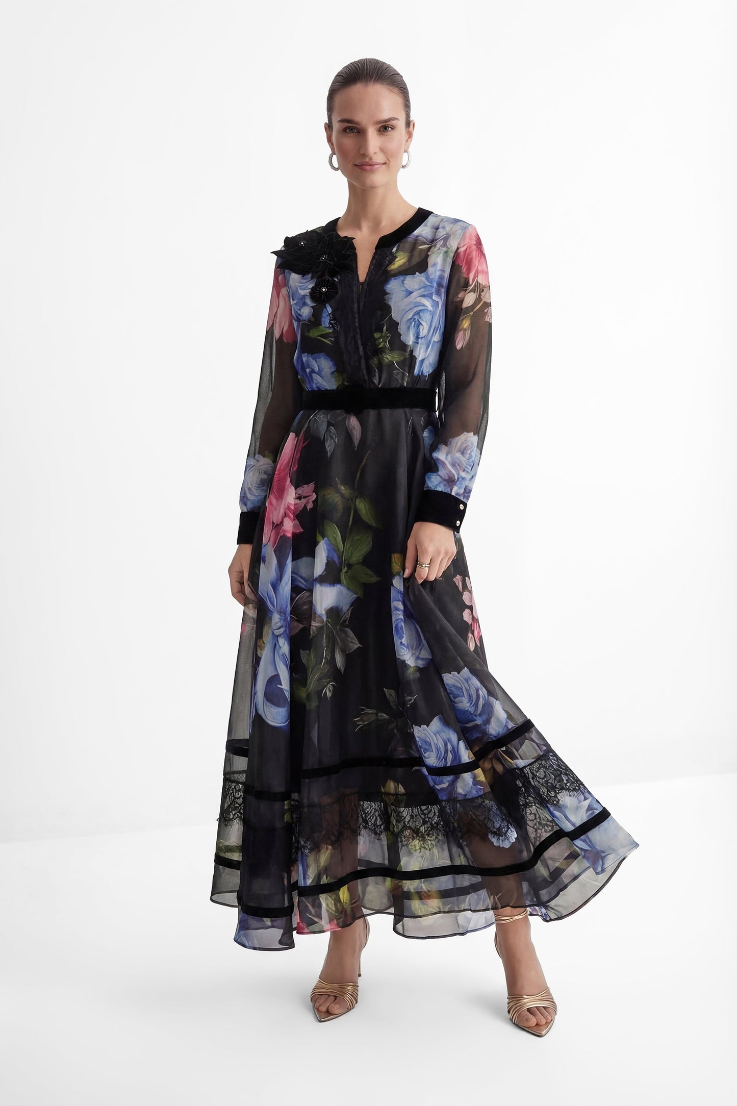 Chloe Stunning Antique Roses Black Floral Maxi Dress